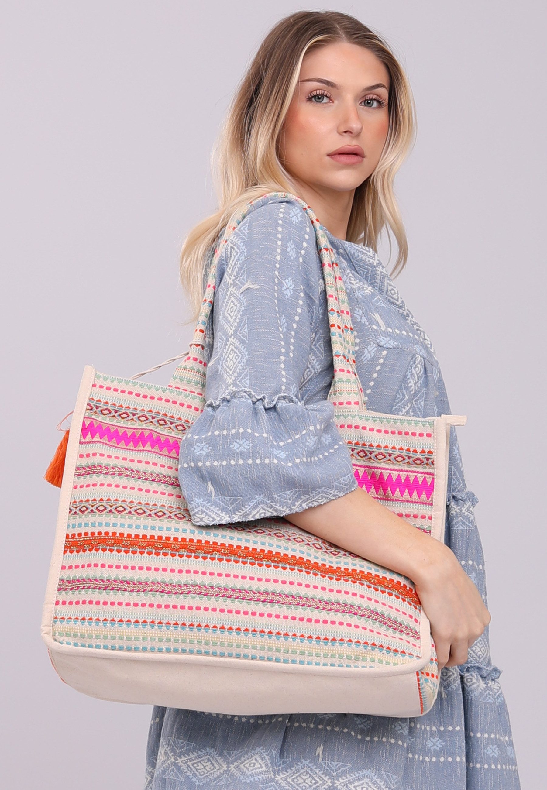 YC Fashion & Style Strandtasche Hippie-Indische Handtasche in Bunten Farben, mit geräumigen Hauptfach, im praktischen Design