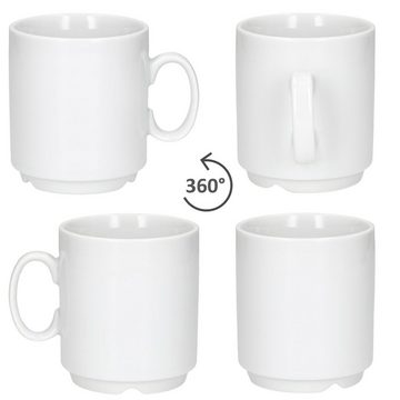 MamboCat Becher 12er Set Event Kaffeebecher 250ml weiß Porzellan-Tassen stapelbar, Porzellan