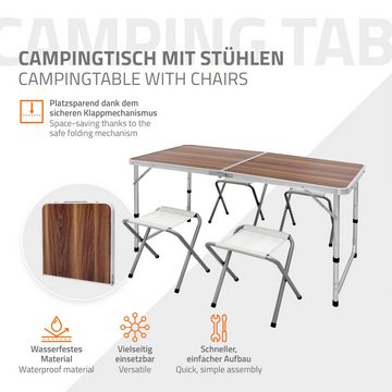 ECD Germany Campingtisch Campingmöbel Set Klappmöbel Klapptisch Falttisch, Braun 120cm mit 4 Hocker Alu-Rahmen MDF