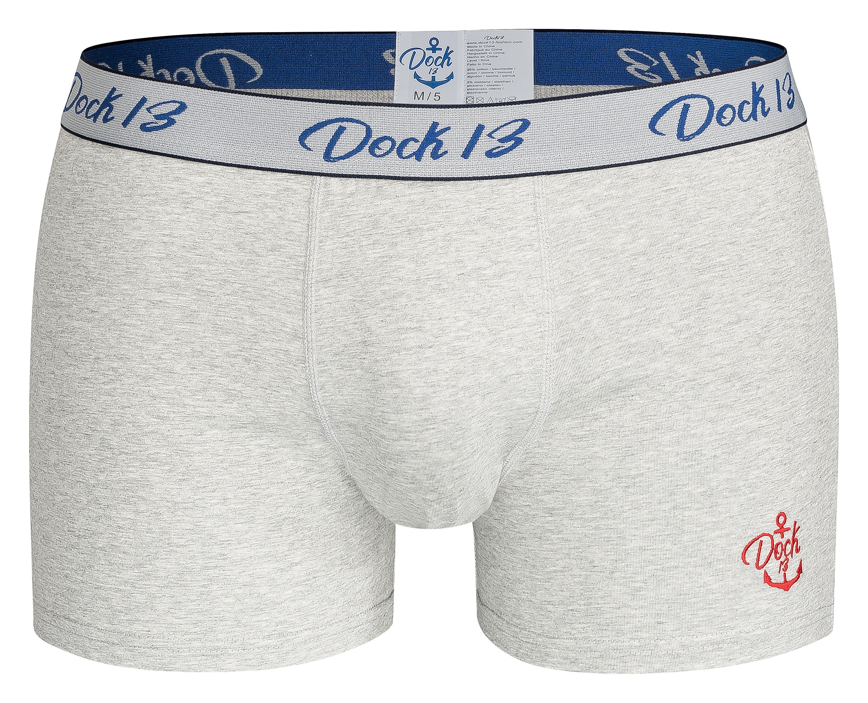 Dock13 Bund, als Unterhosen 3er-Pack) weiß, gewebter Pack Dock13 Stickerei Boxer Logo (3er-Set, (3er Retro Boxershorts 3-St., schwarz, Männer grau