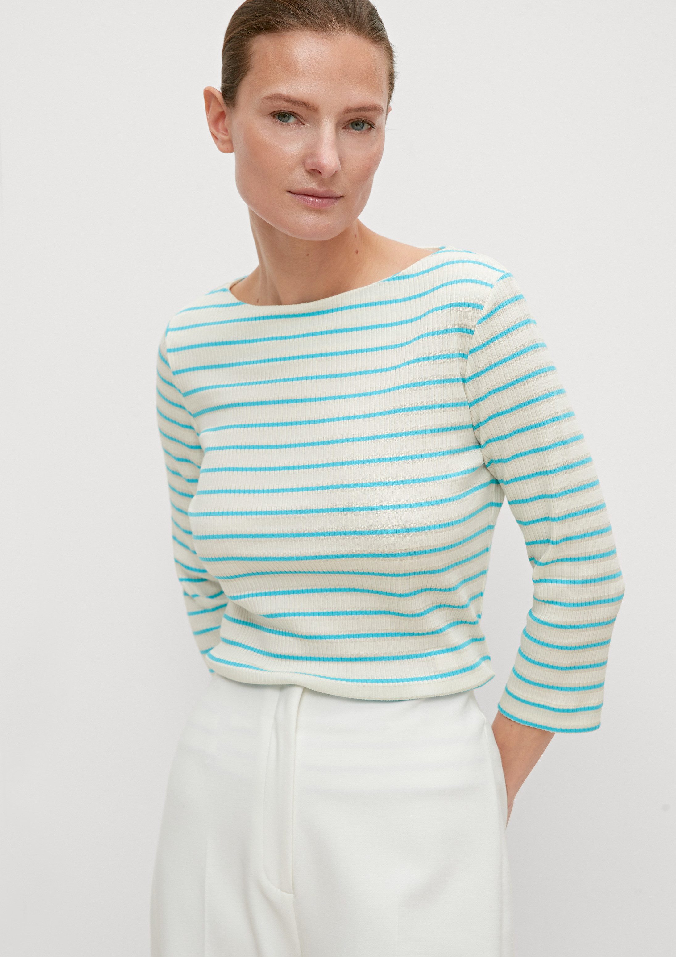 comma 3/4-Arm-Shirt T-Shirt Rippshirt aus Viskosemix