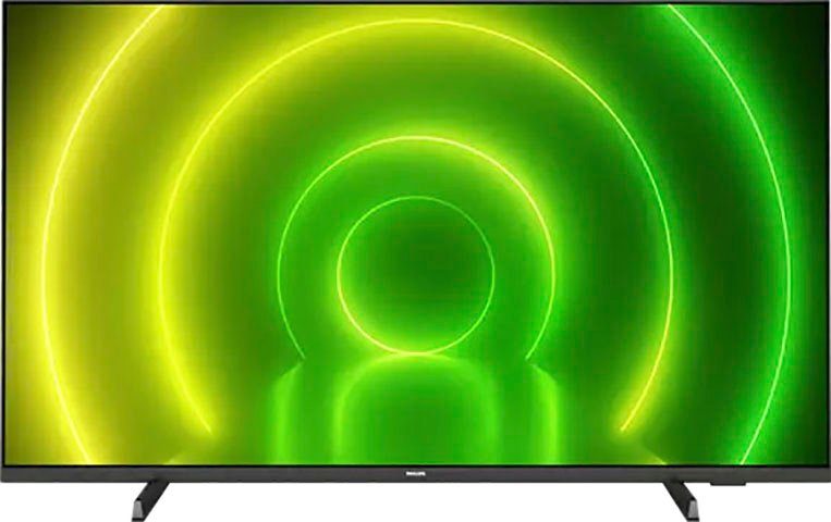 LED-Fernseher Atmos), Dolby & 4K Dolby cm/50 Smart-TV, Zoll, Metallstäbe und HD, Android TV, Ultra Rahmen Design: Vision mattschwarzer (126 Philips 50PUS7406/12