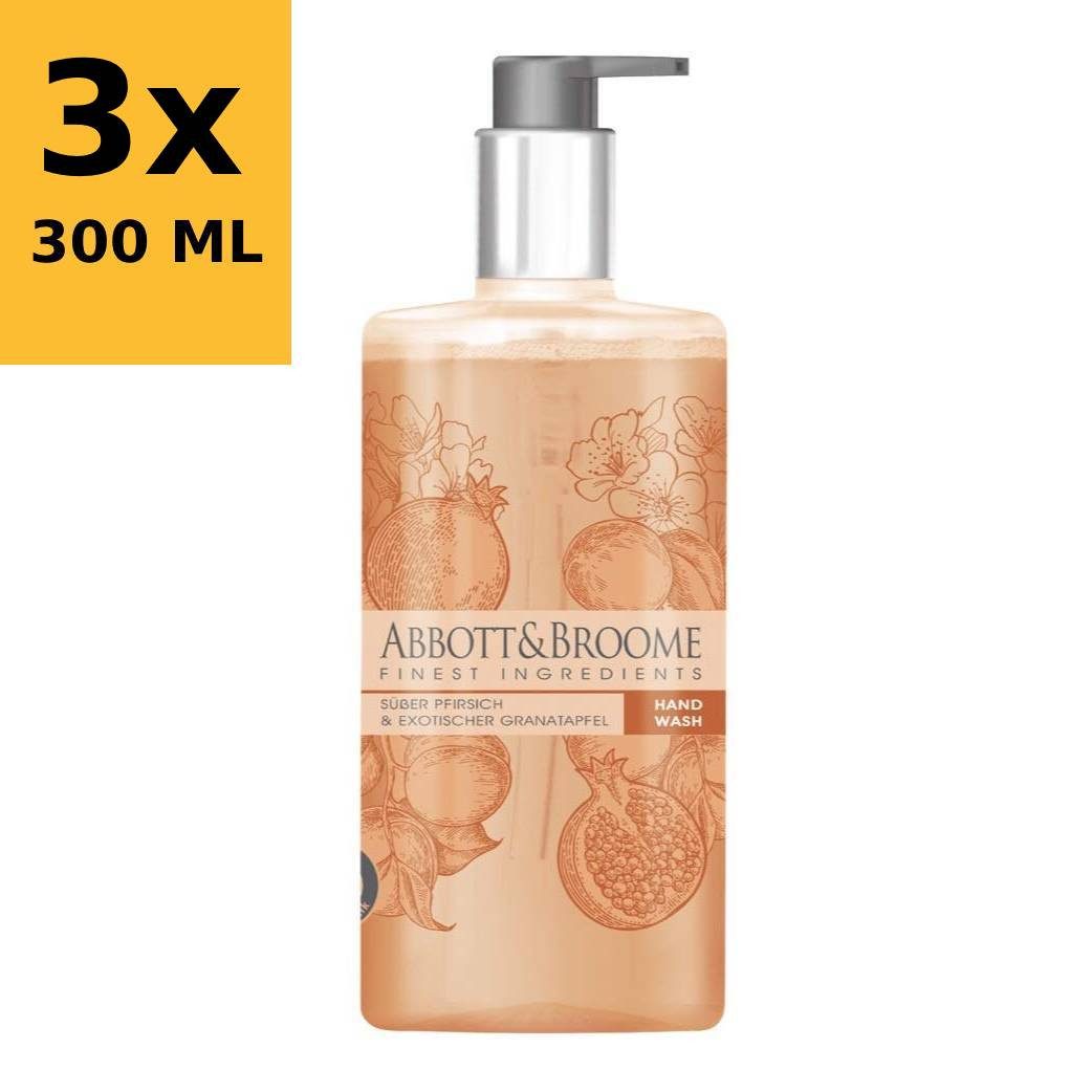 Abbott&Broome Flüssigseife Vegane Lotion Handseife Handwaschseife Pumpspender, 3-tlg., Pfirsich Granatapfel