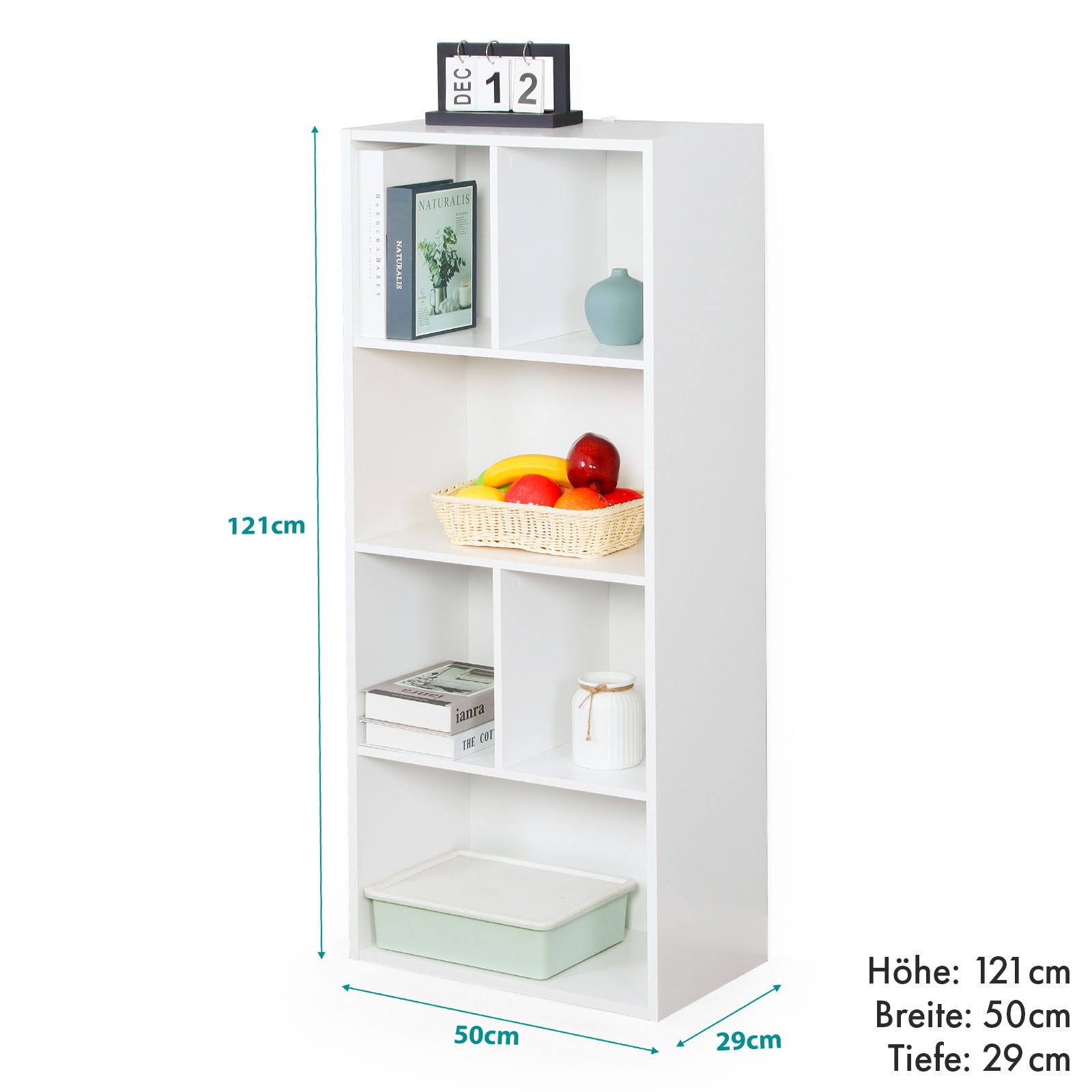 Floordirekt Bücherregal California, platzsparendes Regal aus Holzwerkstoff mit Kipp-Sicherung, 6 Fächer 1-tlg., Standregal 50 x 29 x 121 cm mit Montagematerial und offenen Fächern