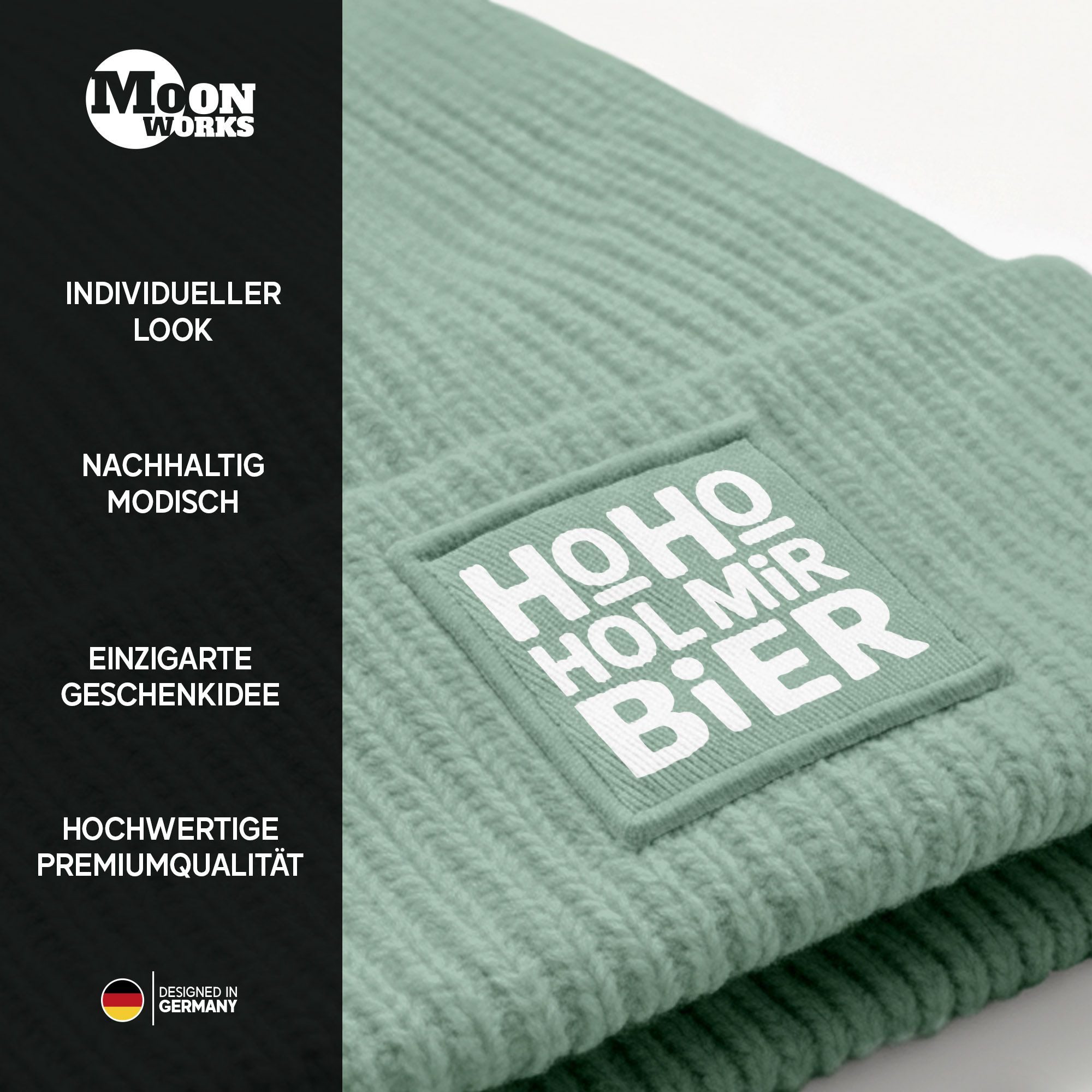 MoonWorks Beanie Herren Beanie Patch Bedruckt mit Spruch LustigHo Ho Hol mir Bier Meme