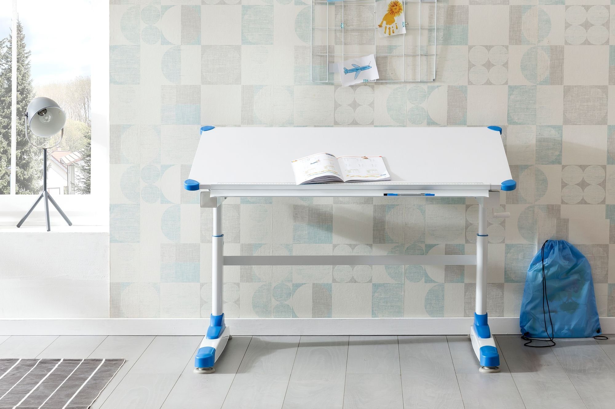 Maltisch), Kindertisch cm Neigbarer Schülerschreibtisch, Modern 67 Wohnling 119 Schreibtisch x Weiß (Kinderschreibtisch WL5.760 Blau