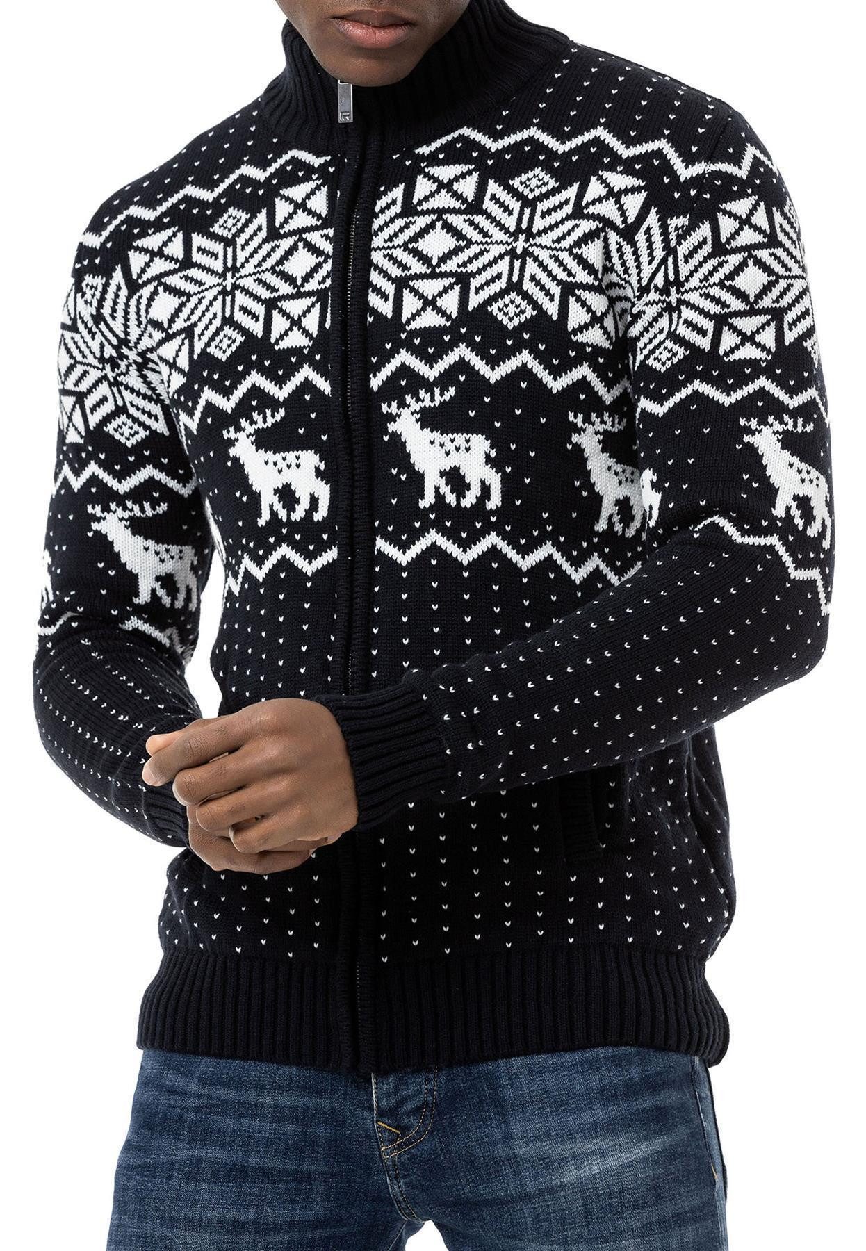 RedBridge Strickjacke Norweger Slim-Fit Plaid Rentier High Quality