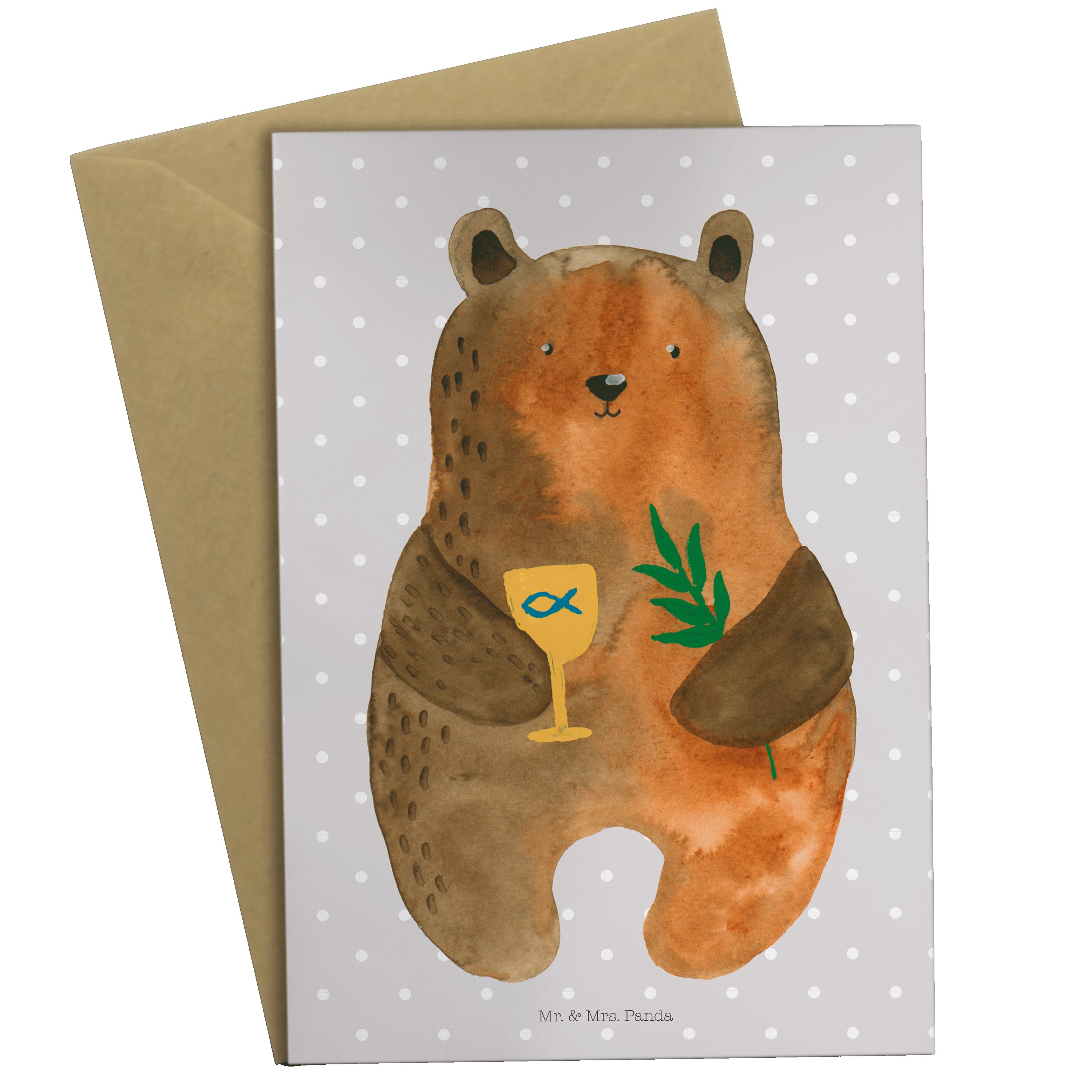 Mr. & Mrs. Panda Grußkarte Konfirmation-Bär - Grau Pastell - Geschenk, Einladungskarte, Teddybär
