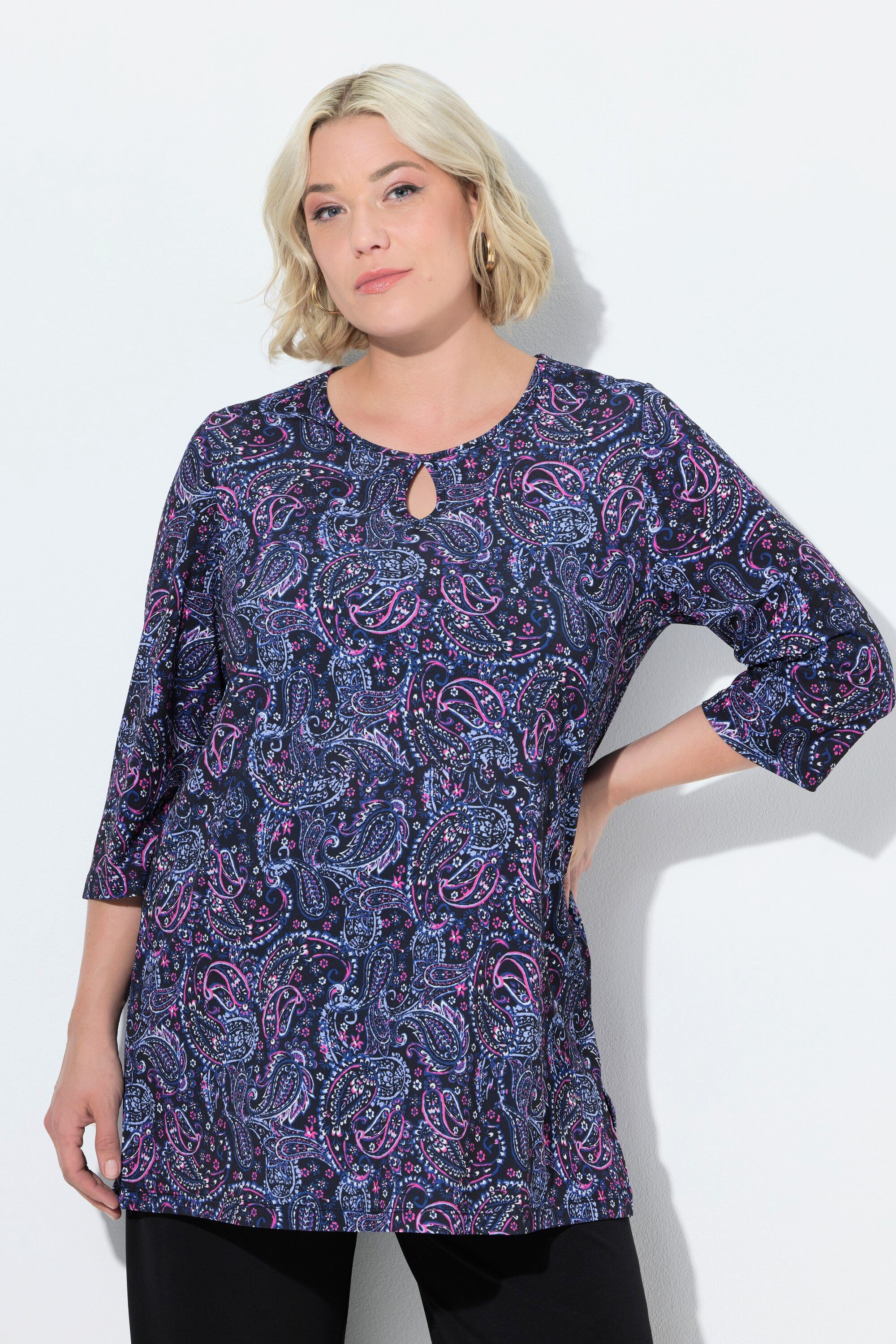 Ulla Popken T-Shirt T-Shirt A-Linie Keyhole Rundhals 3/4-Arm günstig online kaufen