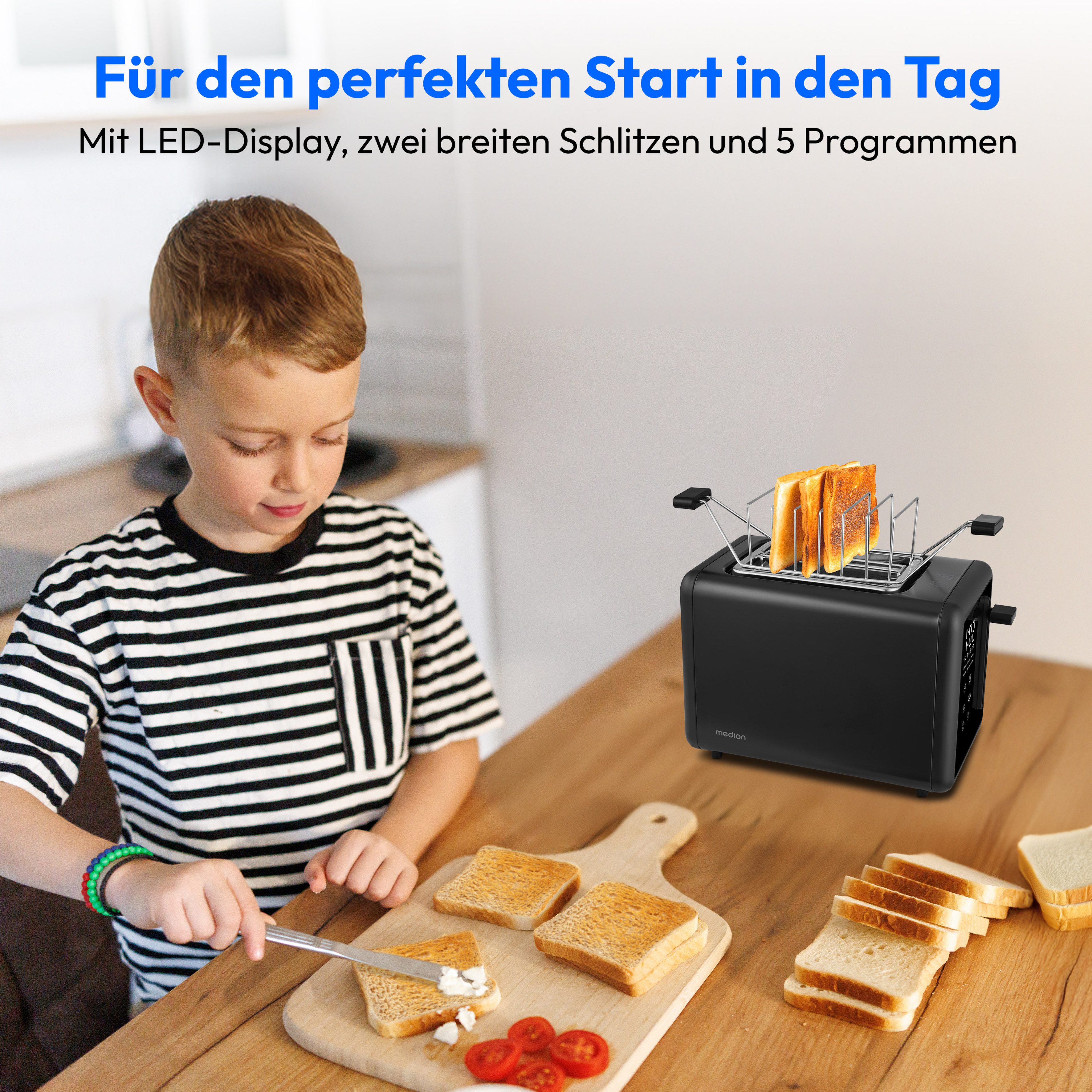 Medion® Toaster MD12102, 2 Toastschlitze, 2 Schlitze, für 2 Scheiben, 850 W, abnehmbarer Brötchenaufsatz