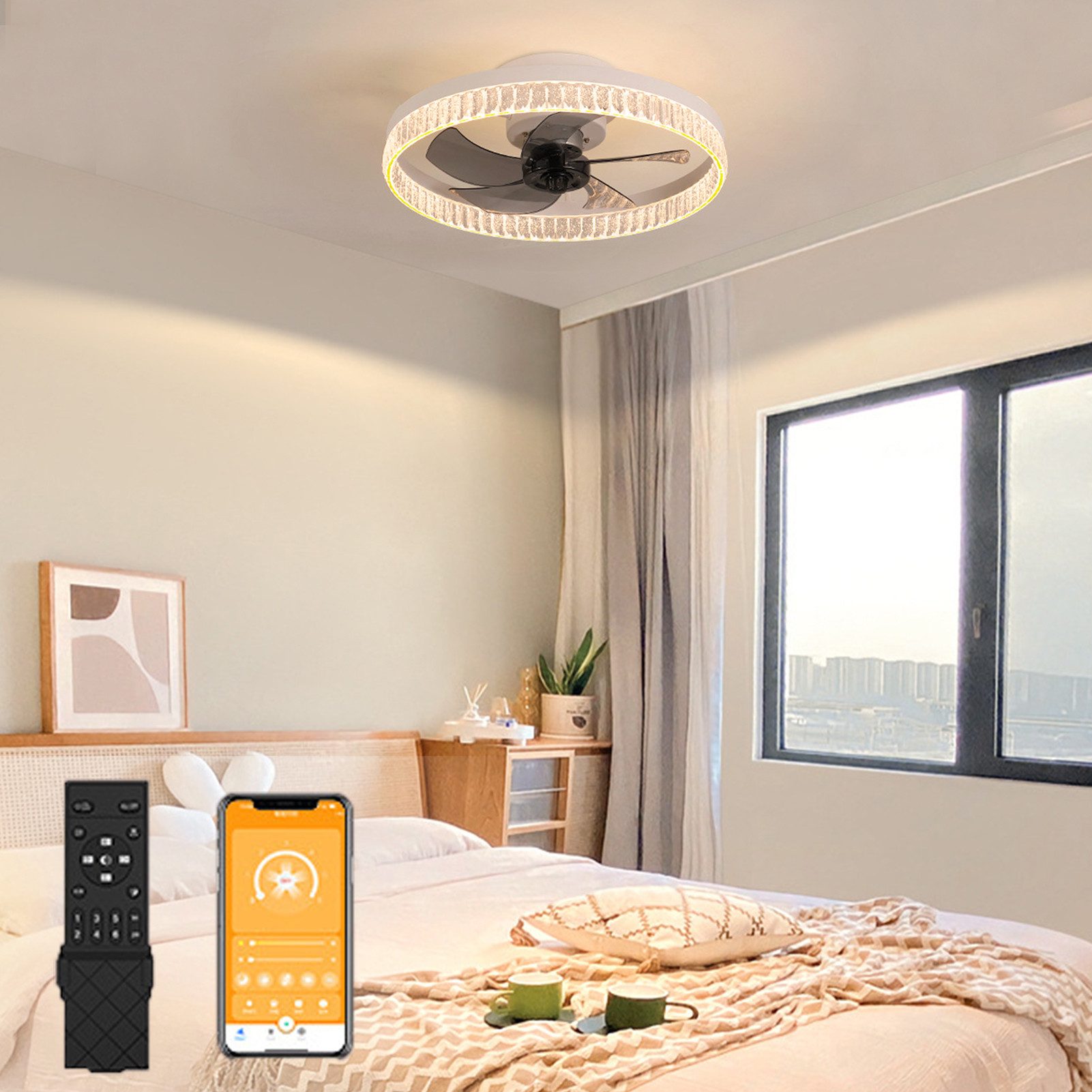 Rutaqian Deckenventilator LED-Deckenleuchte mit Ventilator Ø 50cm, Deckenventilator mit Lampe, Moderne Deckenventilator Licht Für Wohnzimmer Schlafzimmer Esszimmer