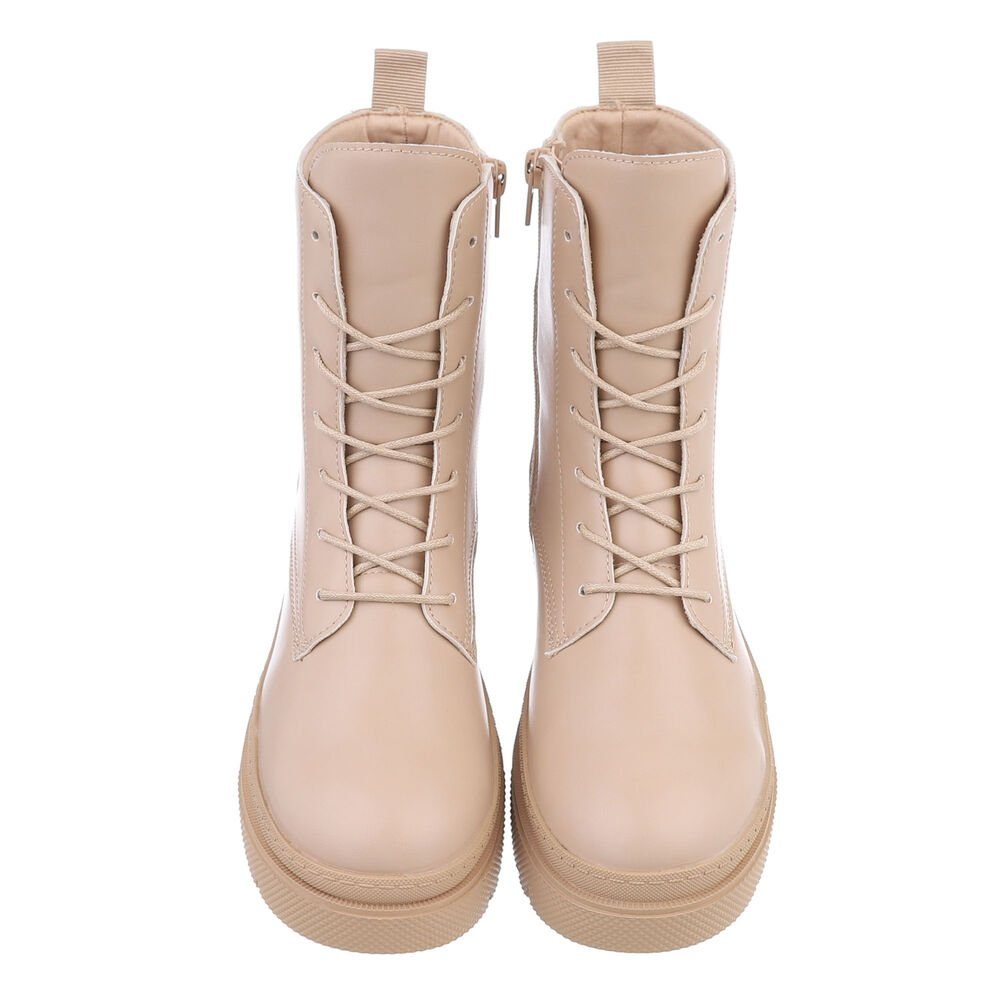 Ital-Design Damen Schnürschuhe Freizeit Schnürstiefelette (84906758) Blockabsatz Plateaustiefeletten in Beige