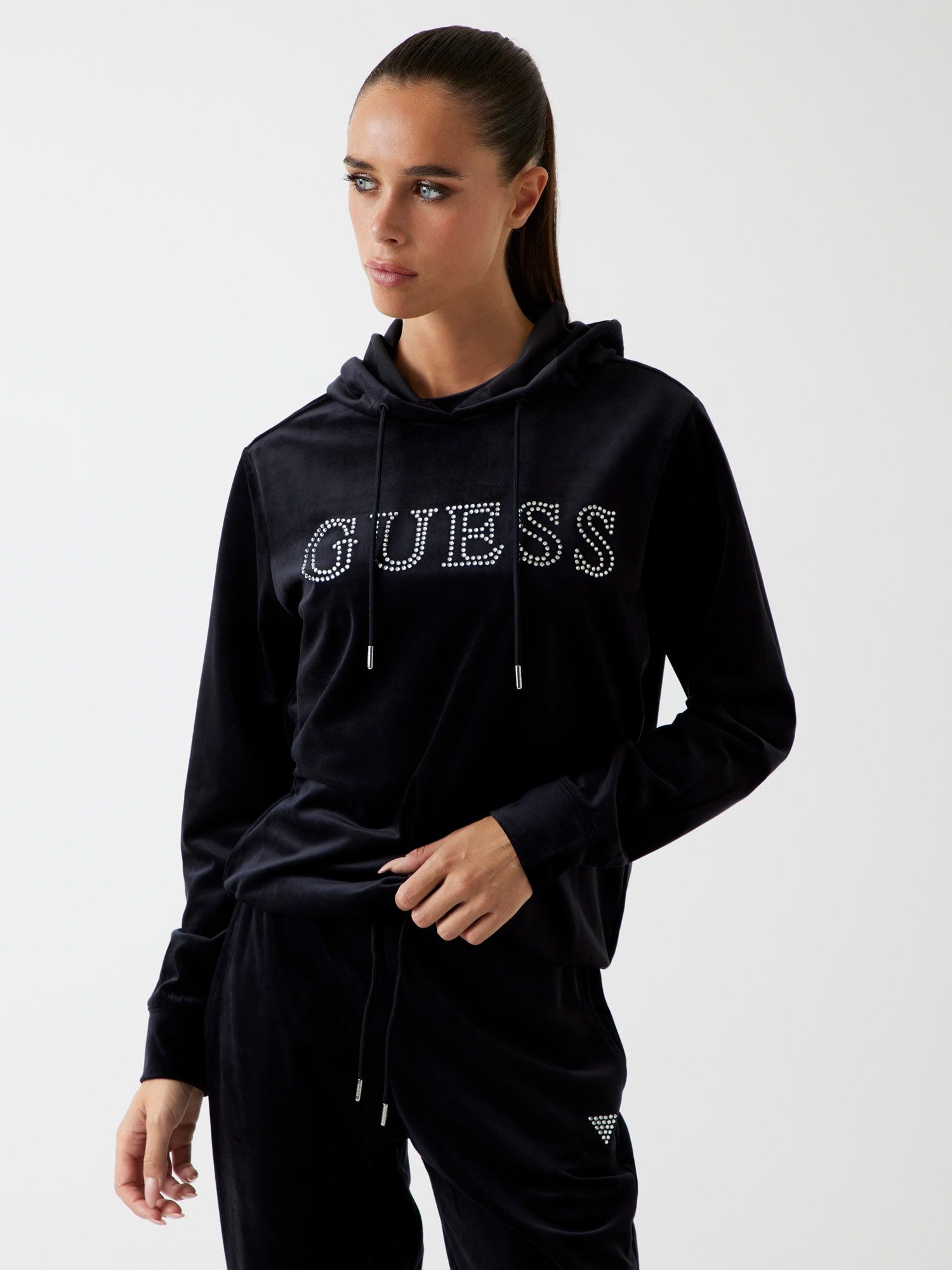Guess Hoodie COUTURE HOODIE - Sweatshirt Damen - Kapuzensweatshirt - Samt - Strass