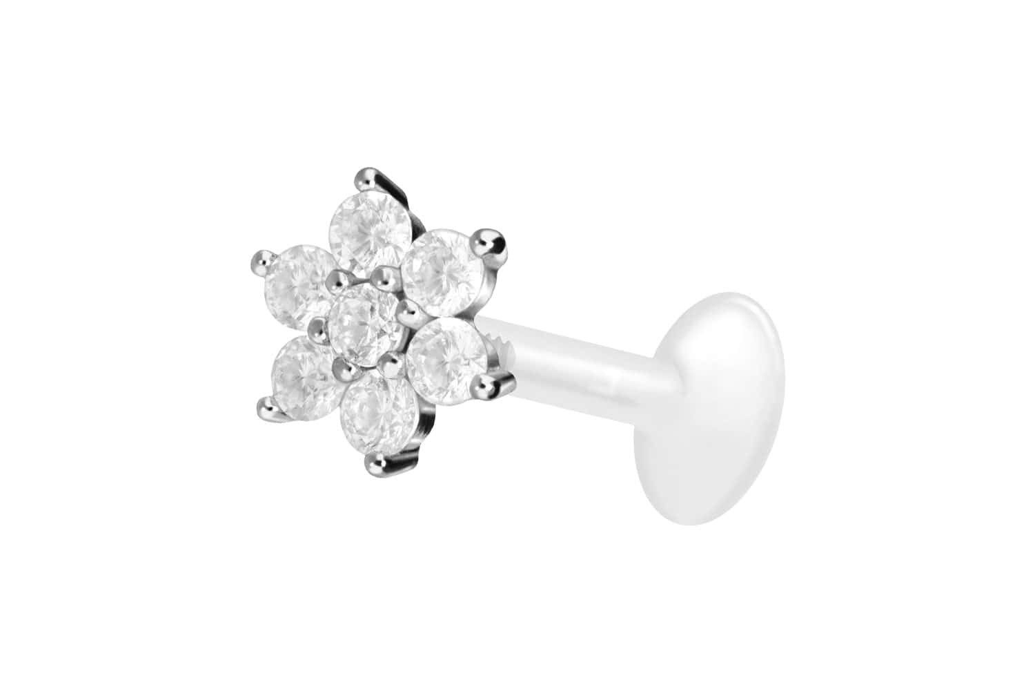 PIERCINGLINE Piercing-Set PTFE Labret mit Innengewinde + Titan-Aufsatz KRISTALLBLUME (Labrets, 1-tlg)