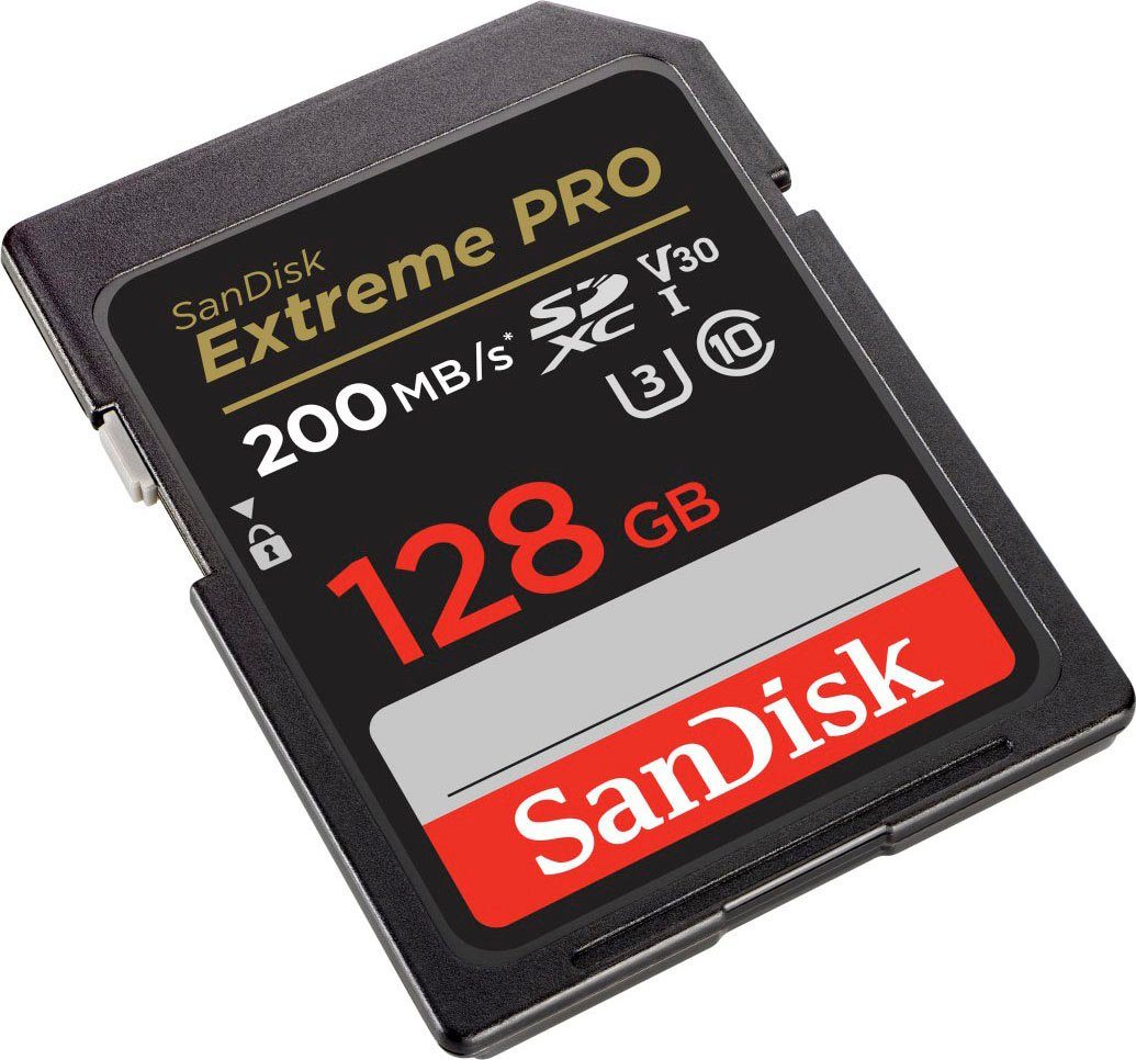 Sandisk Extreme PRO SDXC™-UHS-I-Karte Speicherkarte (128 GB, Video Speed Class 30 (V30)/UHS Speed Class 3 (U3), 200 MB/s Lesegeschwindigkeit)