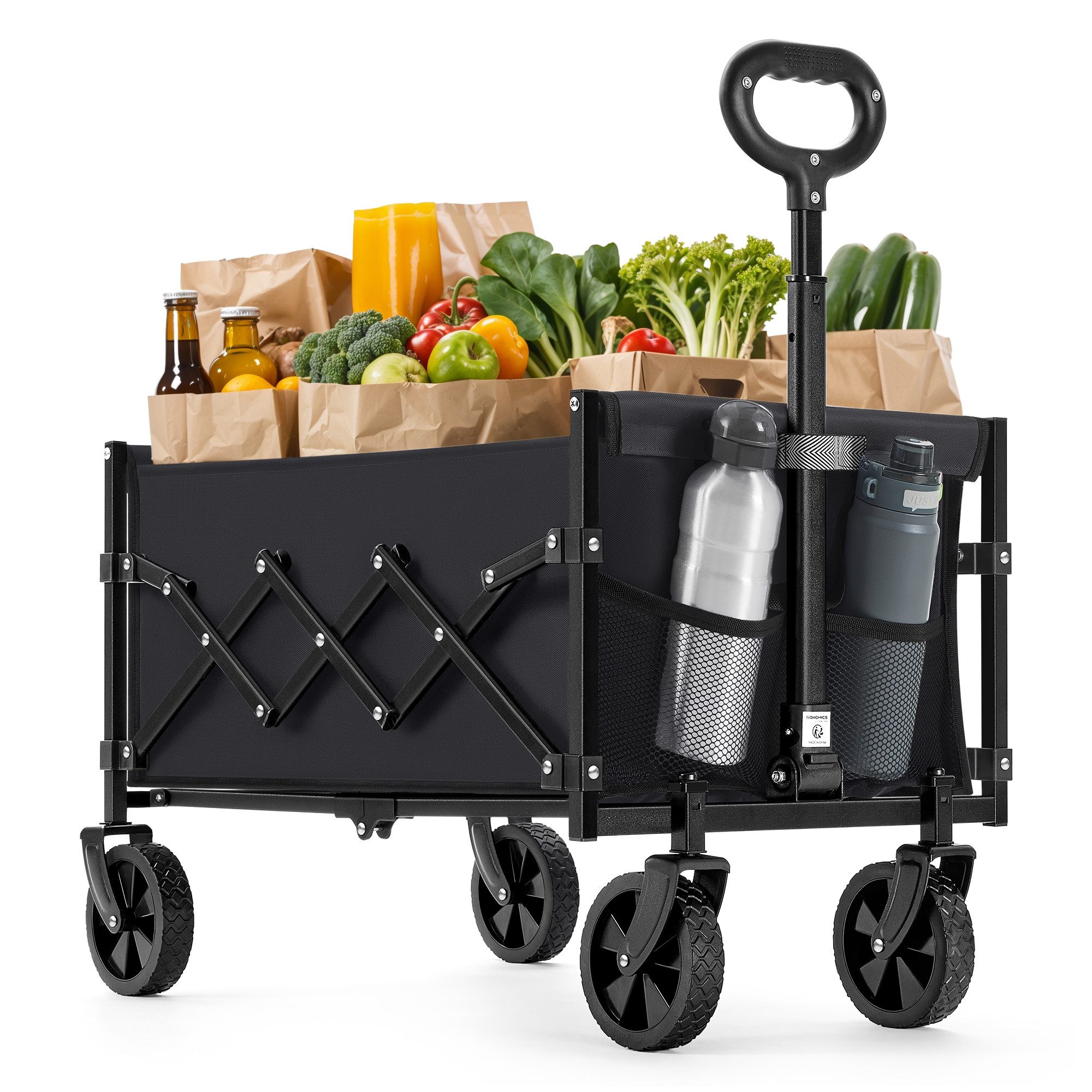 SONGMICS Handwagen altbarer Handwagen/Bollerwagen, Gartenwagen mit Griff, 4 verstärkte Rollen, davon 2 Universalräder, bis 150/180 kg belastbar