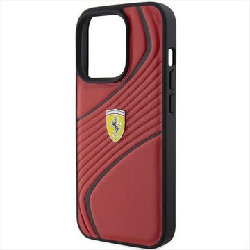 Ferrari Smartphone-Hülle Ferrari Apple iPhone 15 Pro Max Schutzhülle Case Twist Metal Logo Rot