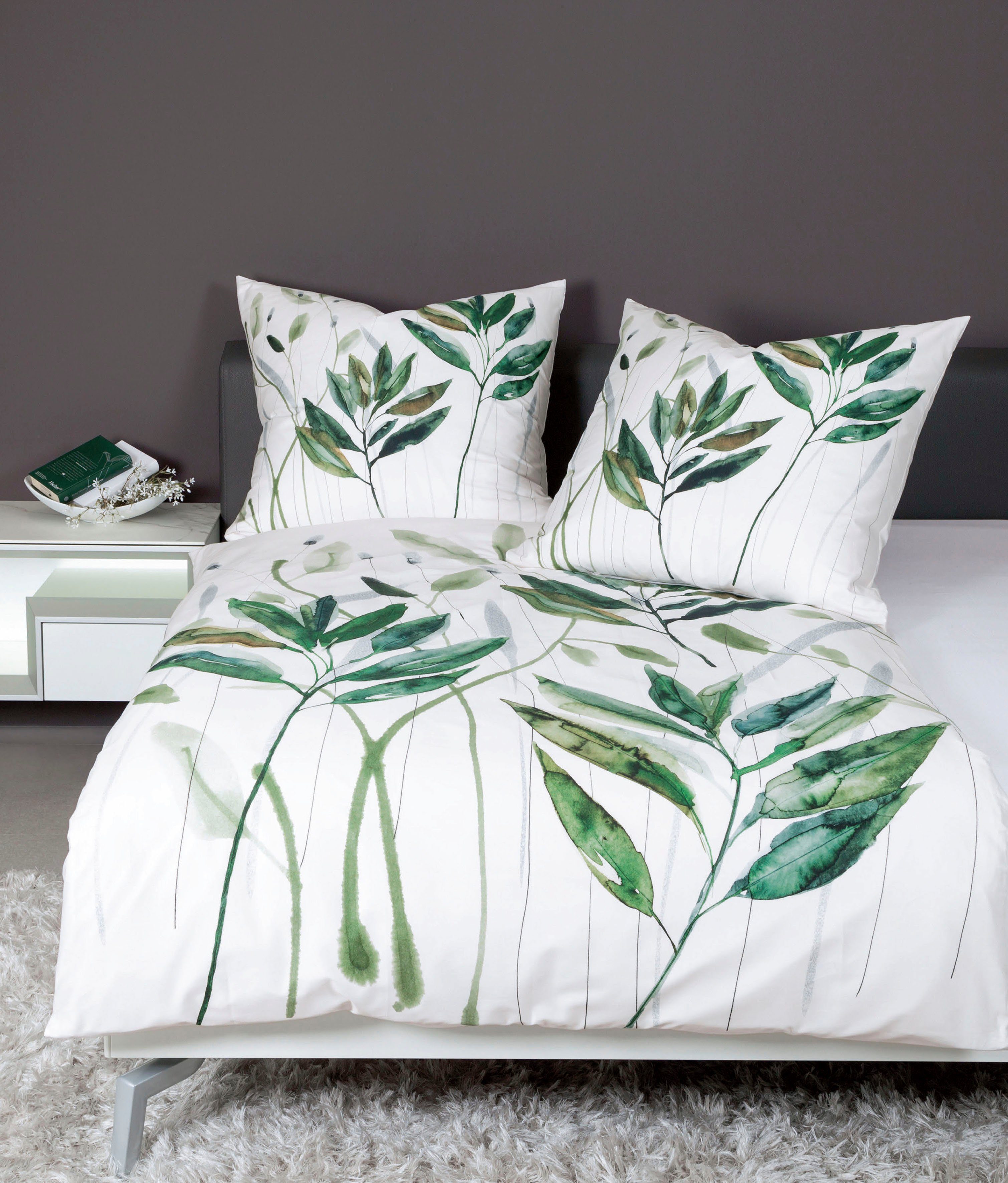 Janine Wendebettwäsche modern art 42066, Mako-Satin, 2 teilig, mit Blättern