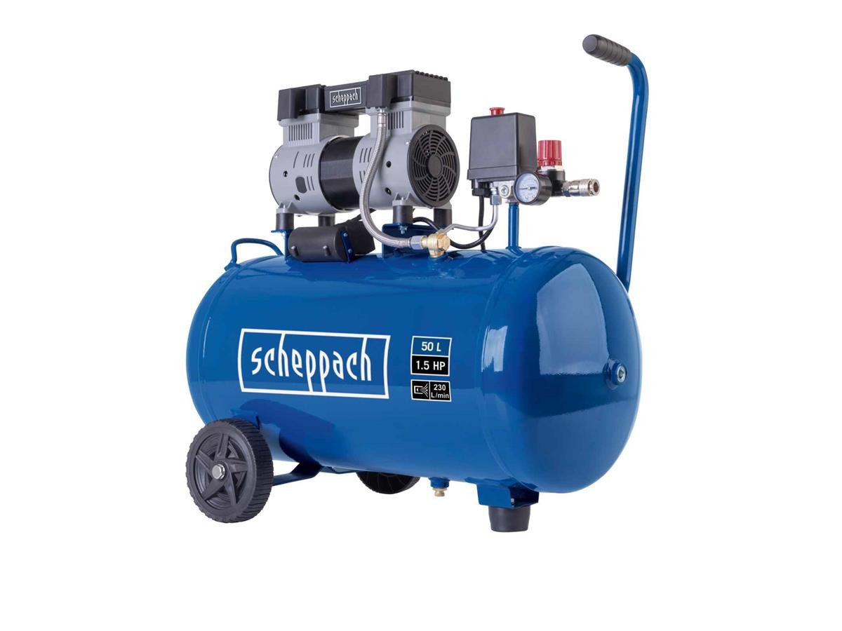 Scheppach Kompressor HC52Si, 1300 W, max. 8 bar, 50 l, Silent Kompressor, Doppelzylinder, 230 L/min, Ölfrei