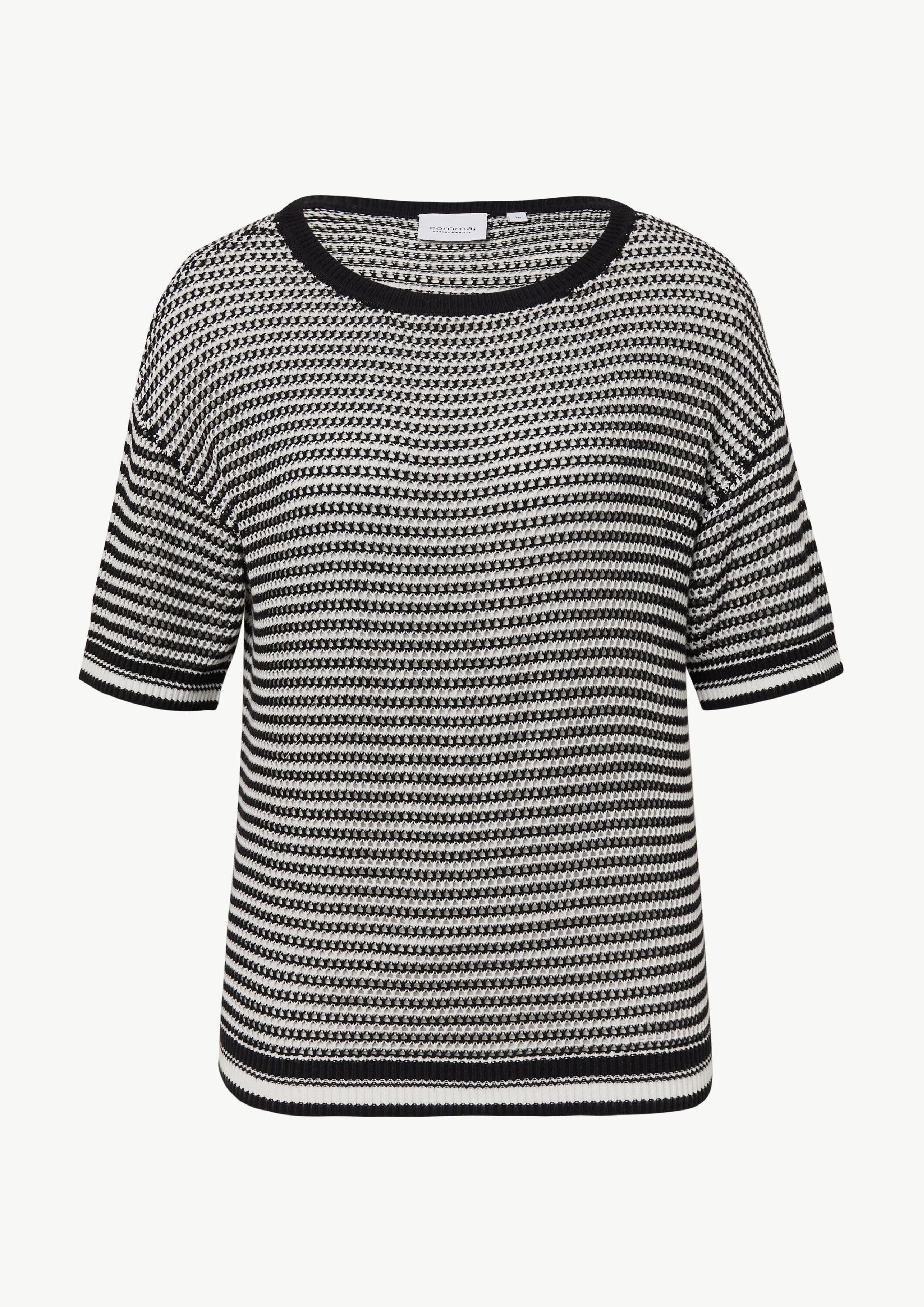 comma Kurzarmpullover Strickpullover Kurzarm-Pullover aus luftigem Ajourstrick