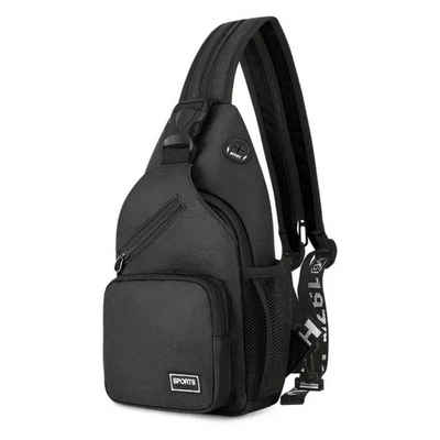 SHG Cityrucksack Freizeitrucksack Brustasche Crossbody Bag Umhängetasche Schultertasche (Farbe Schwarz), Festival Freizeit Reise Sport Arbeit Schule Uni Konzerte