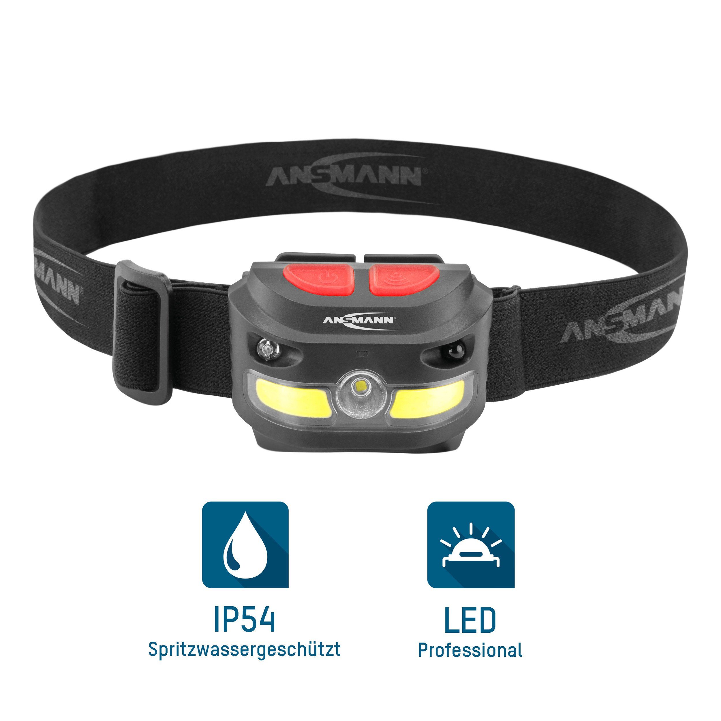 ANSMANN AG LED Stirnlampe Akku LED Kopflampe 250 Lumen Sensor gesteuert - Stirnlampe HD250RS