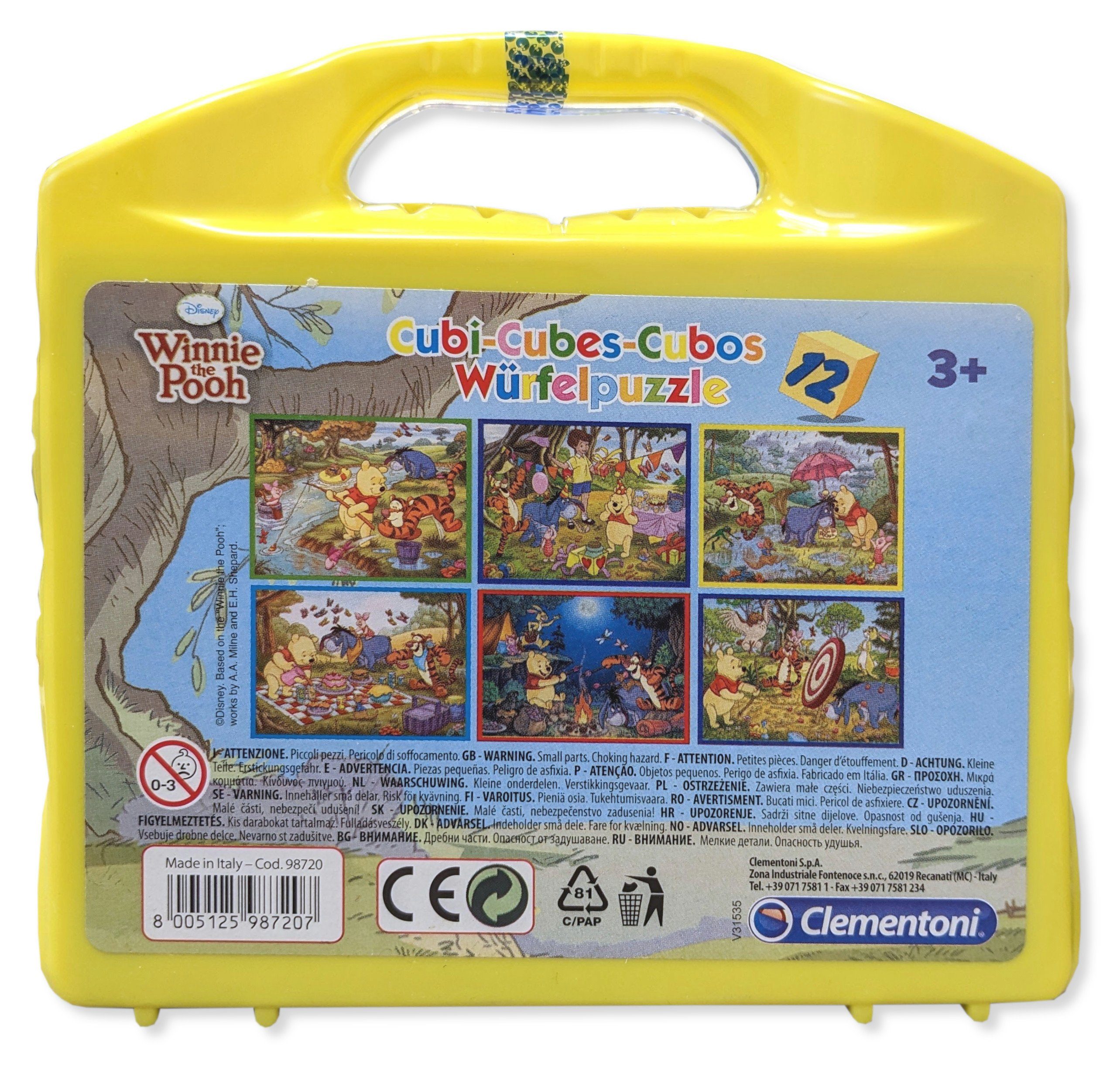 (12 - Clementoni® Disney Teile), Puzzle Würfelpuzzle im Winnie Puuh 12 Koffer Puzzleteile