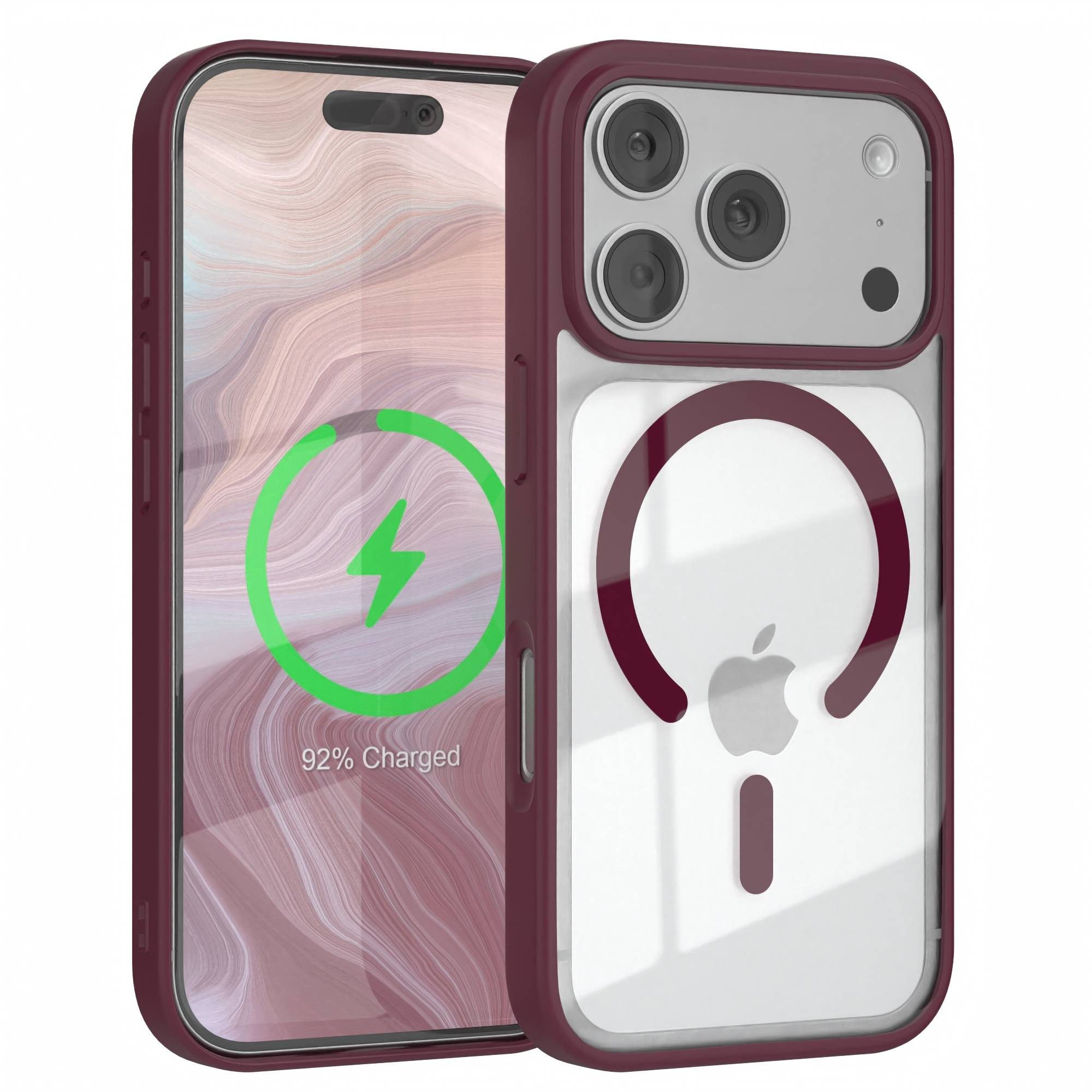 EAZY CASE Handyhülle Transparente Hülle mit MagSafe für iPhone 17 Pro 6,3 Zoll, Back Cover Slimcover mit Displayschutz, Magsafefunktion, Bumper, Beere