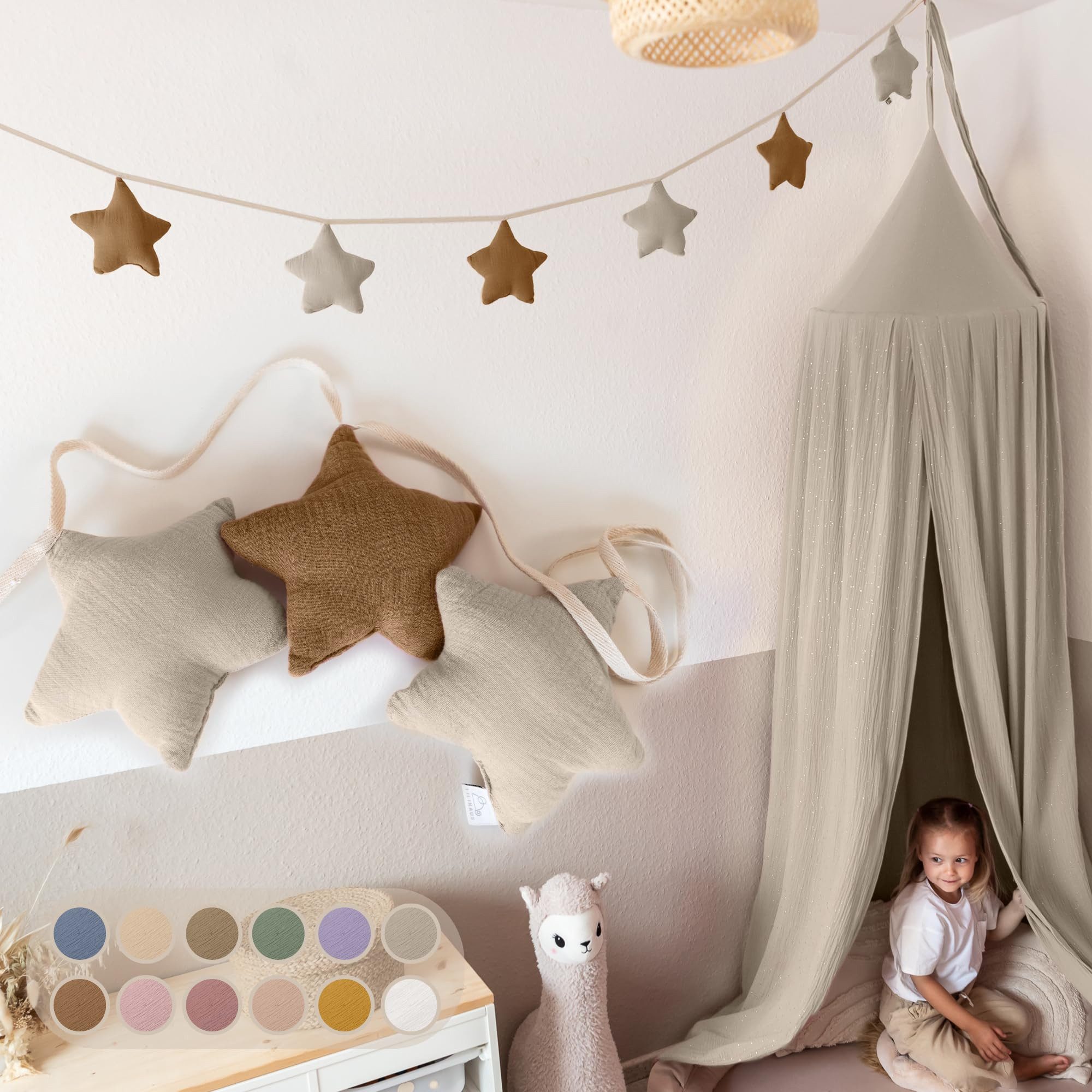 lilimaus Wimpelkette Handgemachte Wimpelkette für Kinderzimmer aus Musselin Baumwolle, Stilvolle Girlande aus Baumwolle - Perfekt für Kinderzimmer Deko