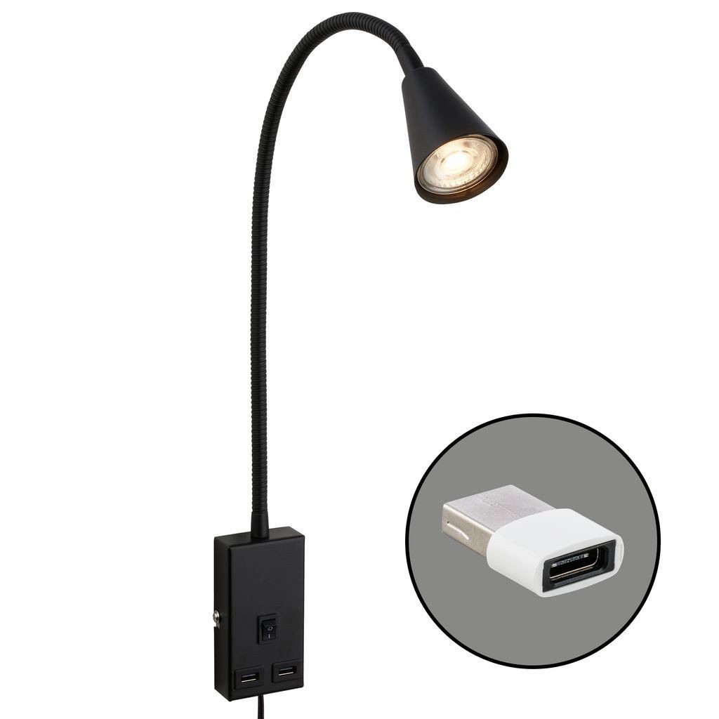 Briloner Leuchten Wandleuchte 2175015, ohne Leuchtmittel, 2700K - Extra-Warmweiß, LED Bettlampe 48,5x6x42cm Schwarz max.10W GU10 Wandlampe Schlafzimmer