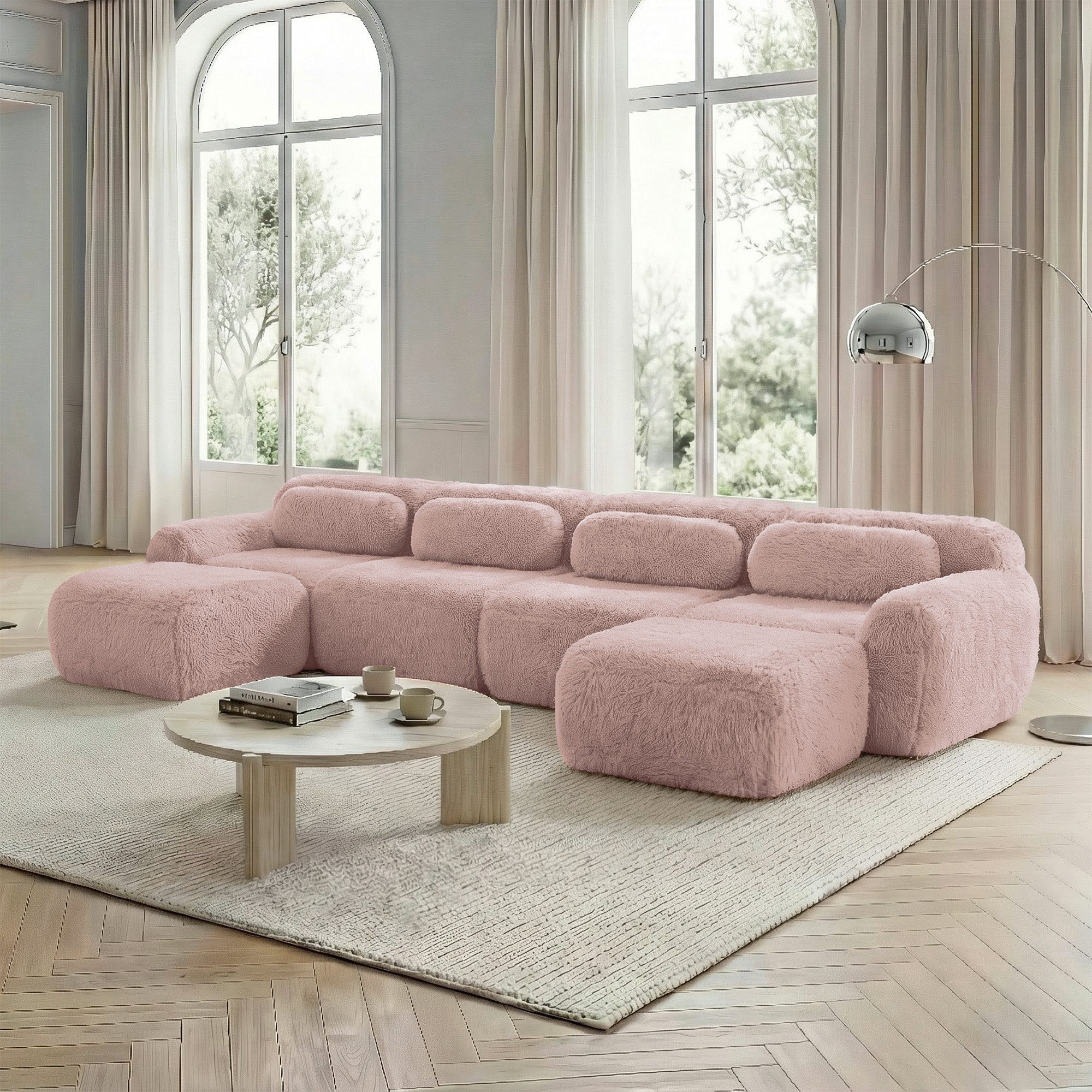 Odikalo Sofa Ecksofa Schlafsofa Modulares Sofa, Plüschstoff, 2-Sitzer Sofa, Plüschstoff, rahmenloses modulares Design, frei kombinierbar, mit Kissen. Weich, hochelastischer Schaumstoff, rutschfester Boden, geeignet für Wohnzimmer, Schlafzimmer, Arbeitszimmer