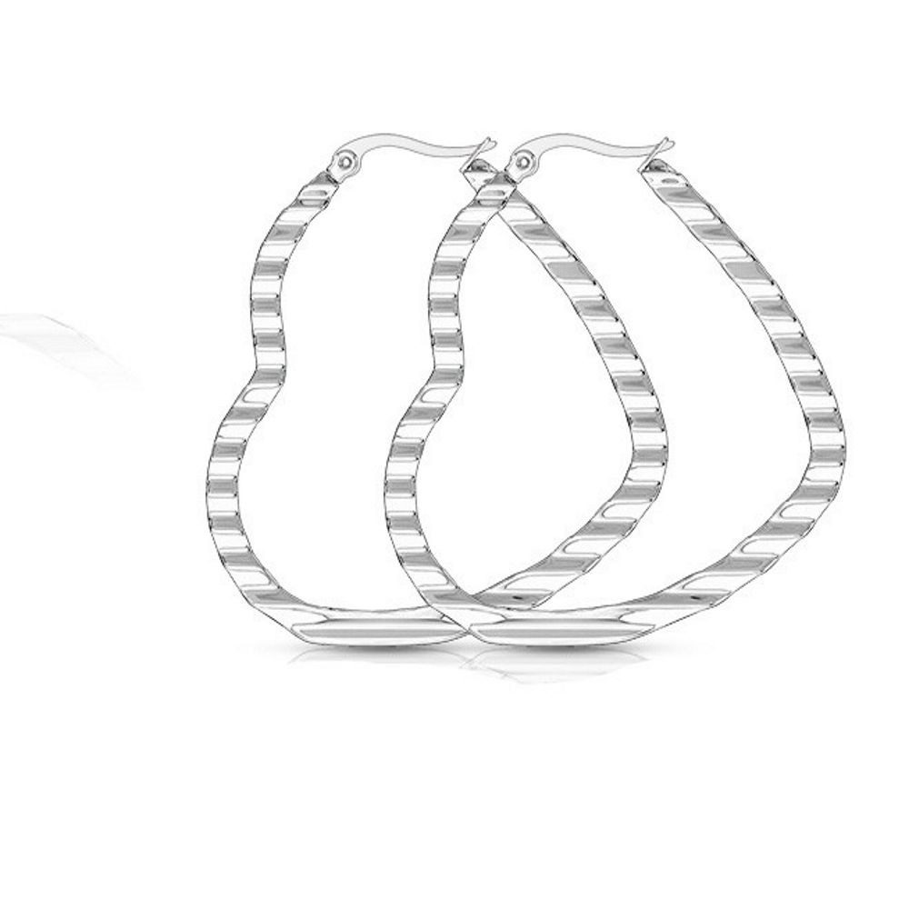 Ohrring-Set Creolen Ohrhänger Herz Wellen-Design silberfarben 4cm Edelstahl Damen