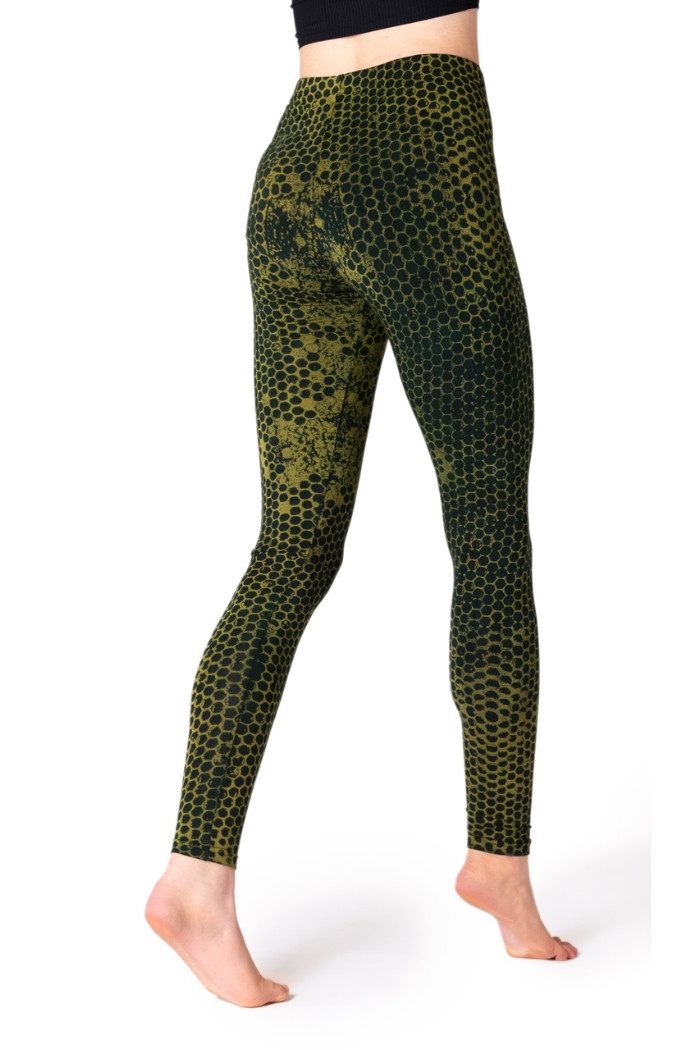 PANASIAM Leggings Unikat Batik Leggings mit Wabendesign moderner Stil lange Gym Leggings handgefertigt aus bequemer natürlicher Viskose für Yoga Sport Fitness