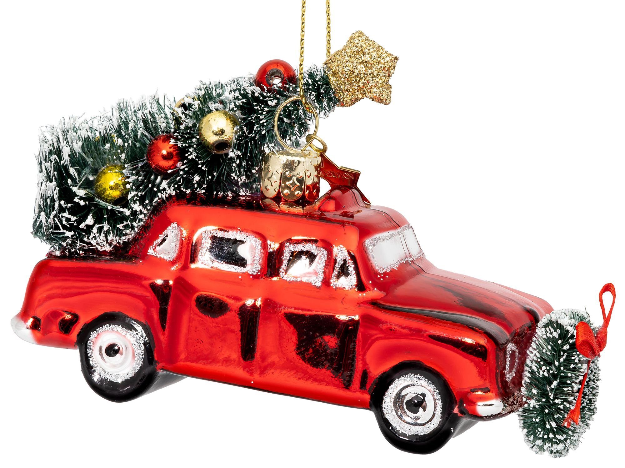 SIKORA Christbaumschmuck BS567 Auto mit Weihnachtsbaum Christbaumschmuck Glas Figur Weihnachtsbaum Anhänger