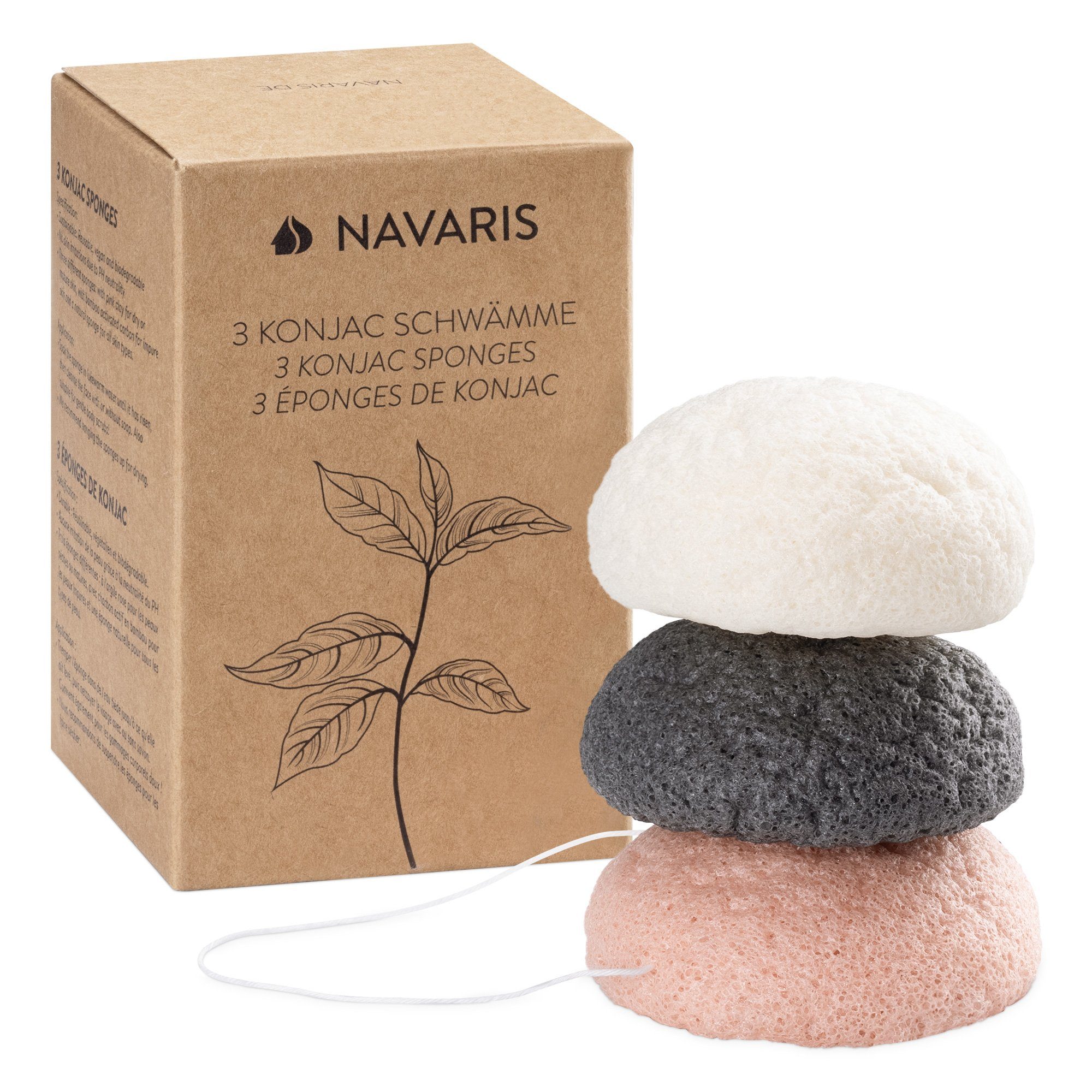 Duschgel Set aus 3 Konjac-Gesichtsschwämmen - vegan und pH-neutral