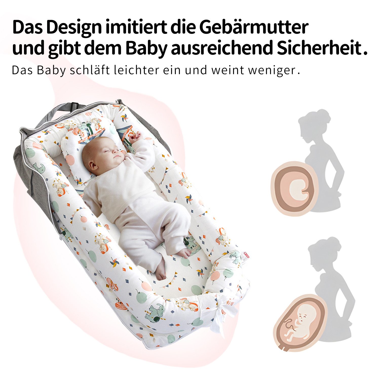 SEHAUSEU Kuschelnest Kuschelnest Bettnestchen Babylounge Babykokon Handtaschendesign, Wickelauflage – Bild 5 von 5