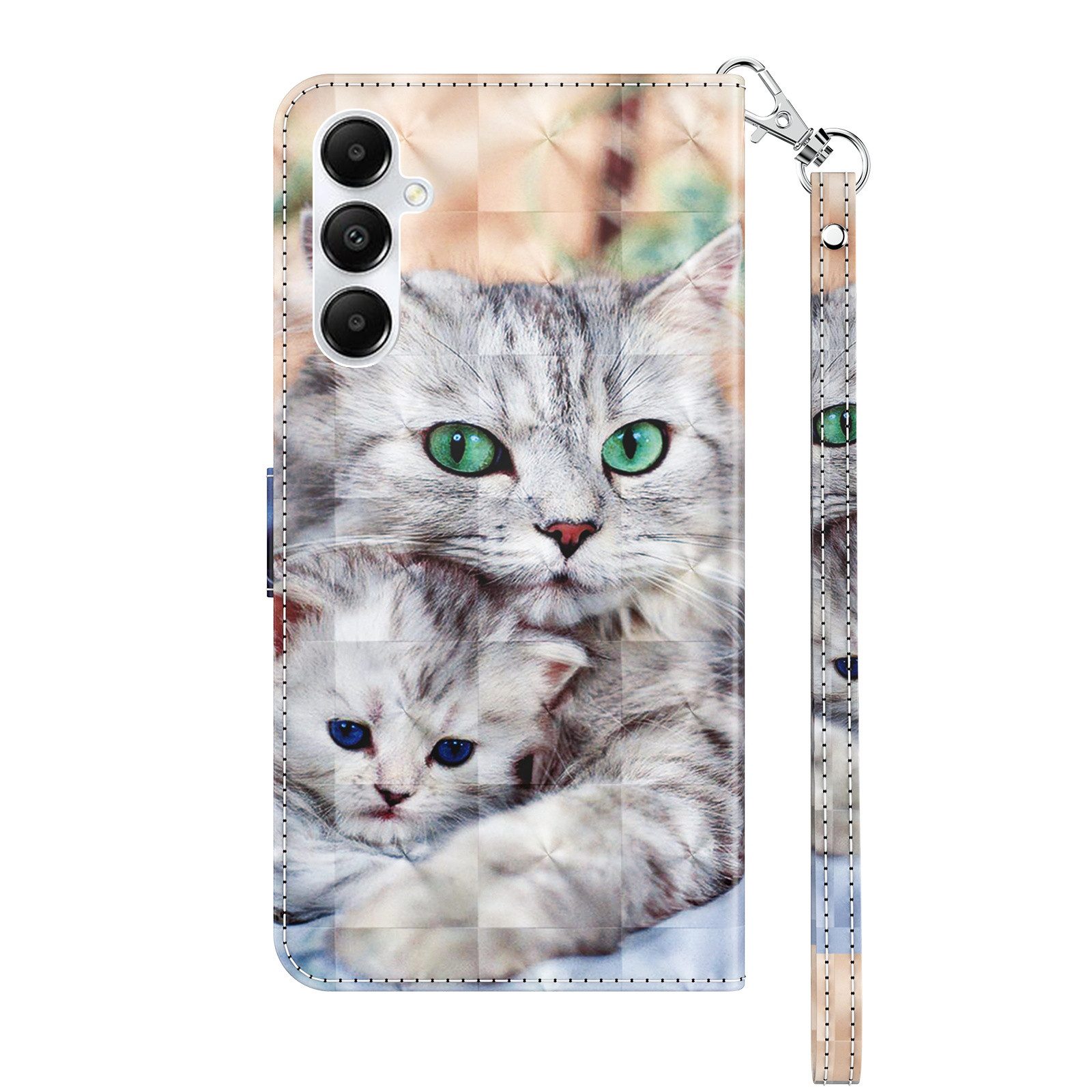 CLM-Tech Handytasche für Samsung Galaxy A16 / A17 / A18 4G / 5G Klapphülle (Katze und Kätzchen, 1-tlg., Handyhülle mit Standfunktion - Wallet Flip Case inklusiv – Bild 3 von 5