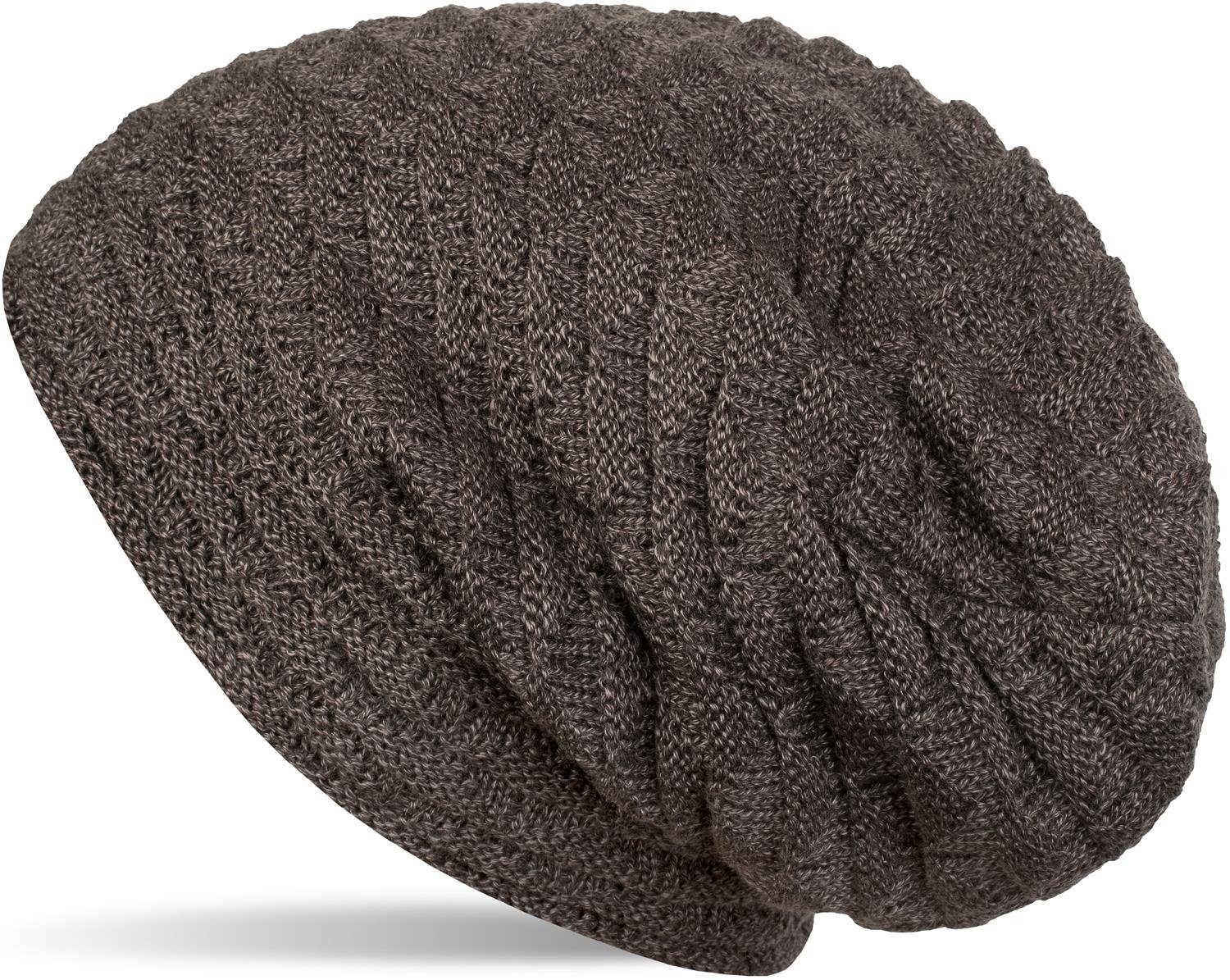 Wellen Muster Feinstrick mit (1-St) styleBREAKER Beanie Strickmütze Taupe