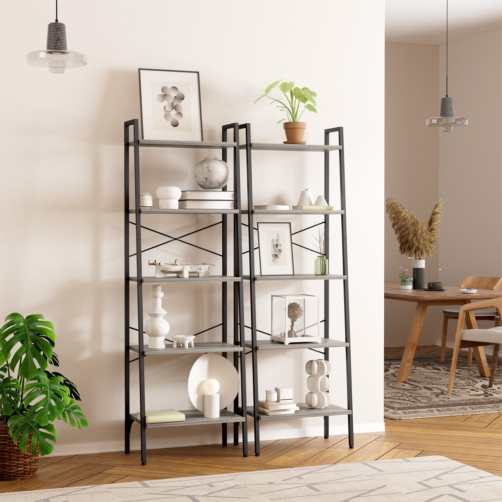 Oak&Tea Bücherregal Regal 5 Ebenen, Leiterregal 172 cm, Offenes Standregal