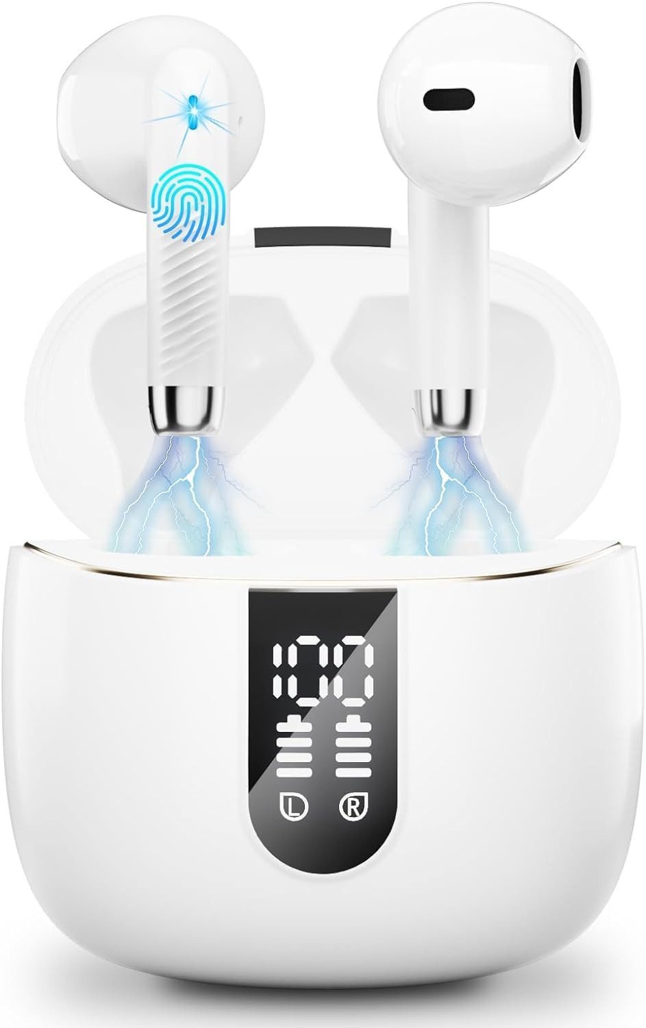 Wasart Bluetooth 5.3 Kopfhörer mit ENC und 48H Akku In-Ear-Kopfhörer (USB-C Schnellladung sorgt für schnelle Energiezufuhr und bietet nach kurzer Ladezeit sofort wieder Musikgenuss, Kabellose Sportkopfhörer IP7 wasserdicht mit LED-Display)