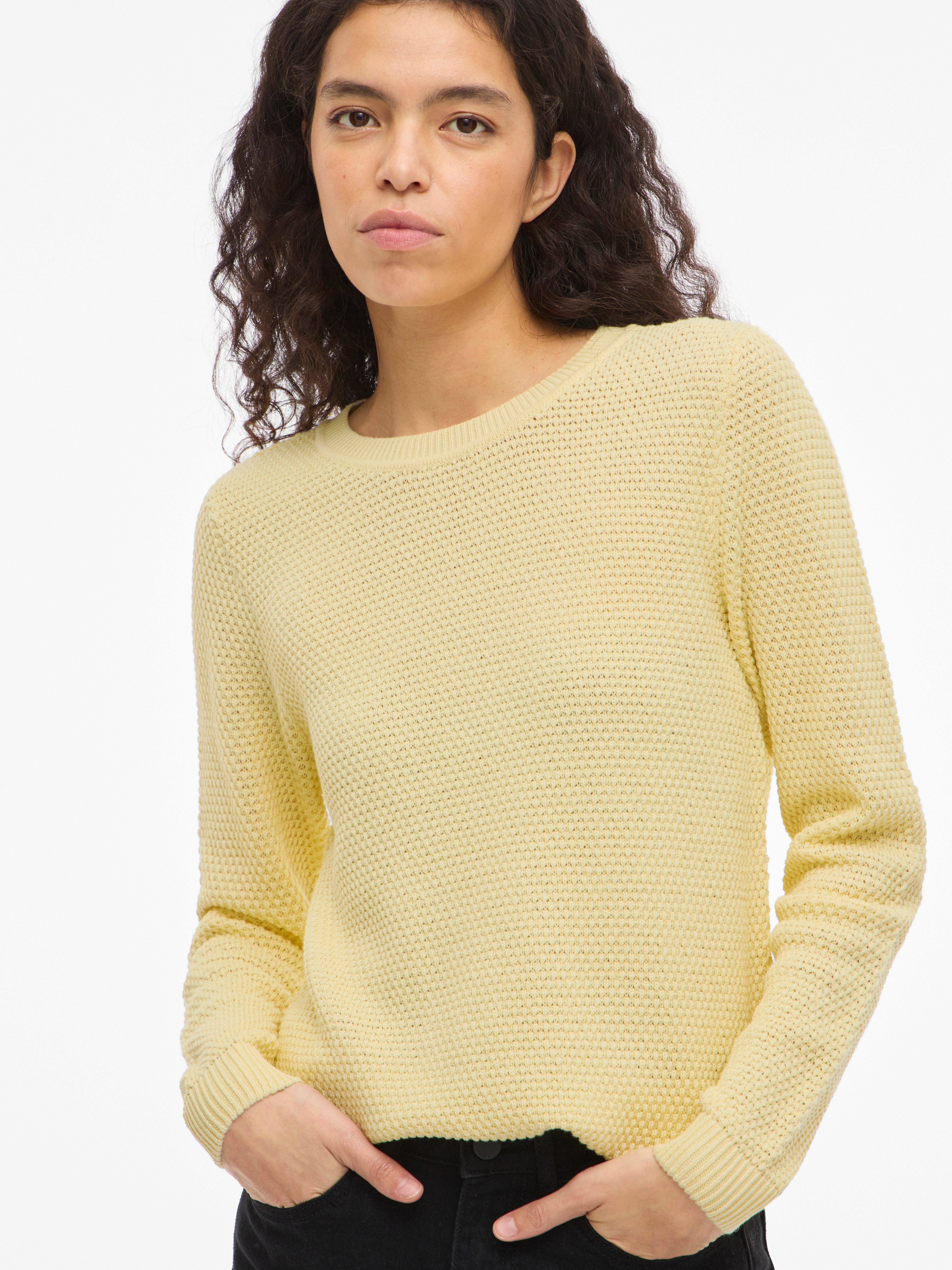 Vila Rundhalspullover VIDALO O-NECK L/S KNIT TOP- NOOS Baumwolle, regular fit