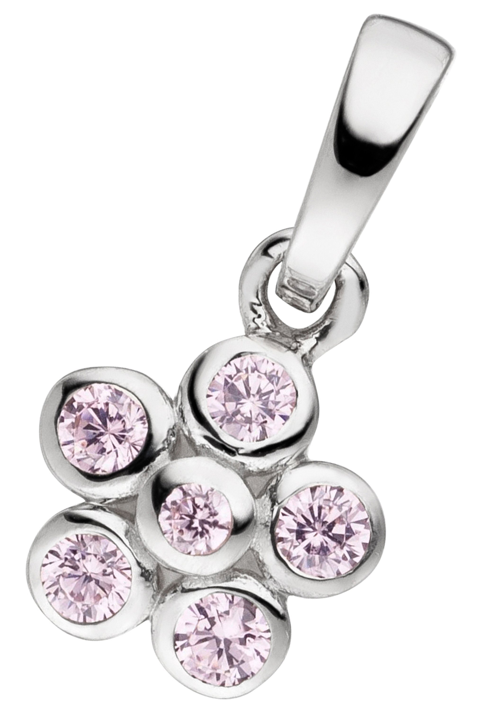 JOBO Kettenanhänger 925 Anhänger 6 Silber mit Zirkonia Blume, rosa-farbenen