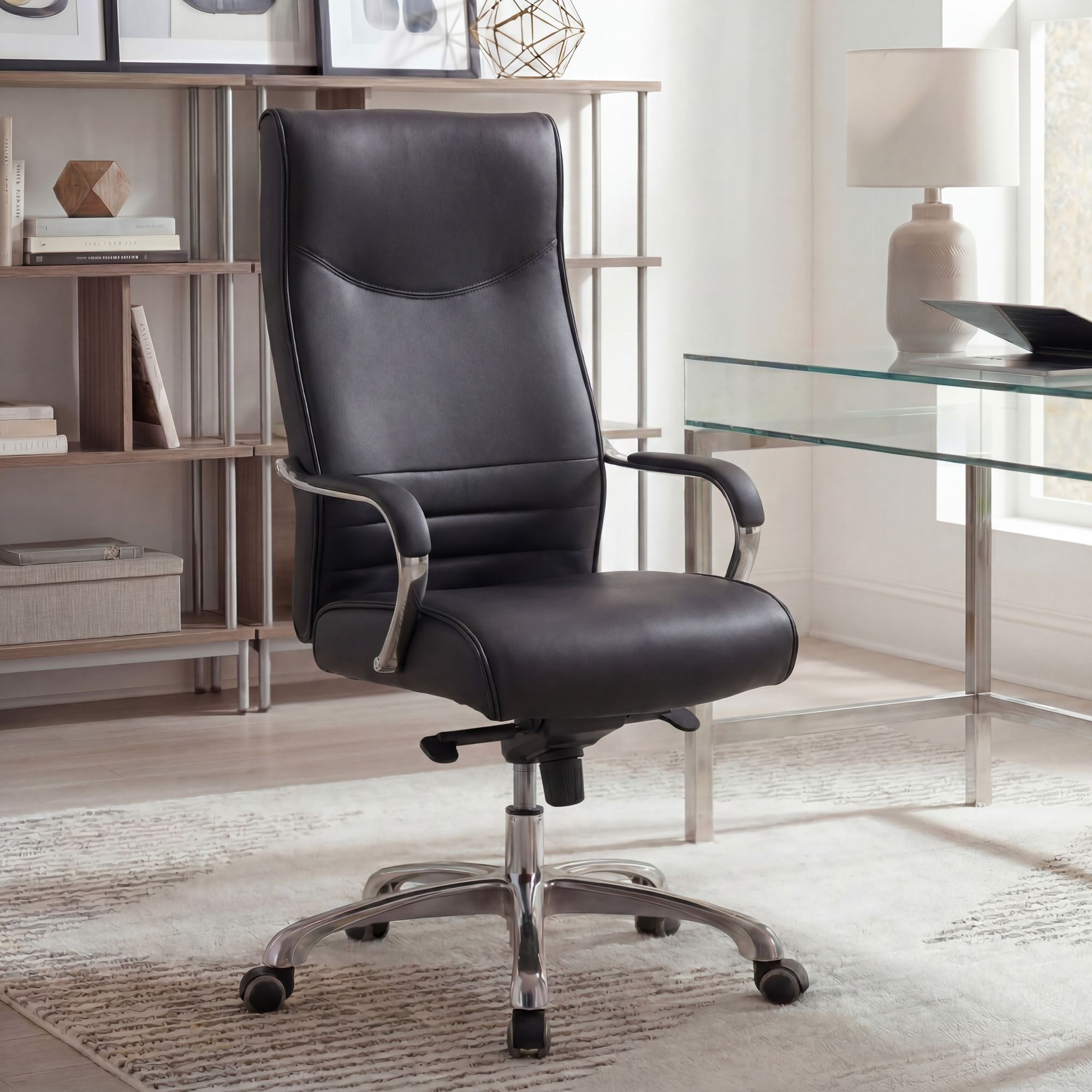 FINEBUY Chefsessel Bürostuhl BIGBOSS Kunstleder ergonomisch Drehstuhl 150 kg (Bürostuhl BIGBOSS Bezug Kunstleder Schwarz 150 kg), XXL Schreibtischstuhl, Drehstuhl mit Armlehnen