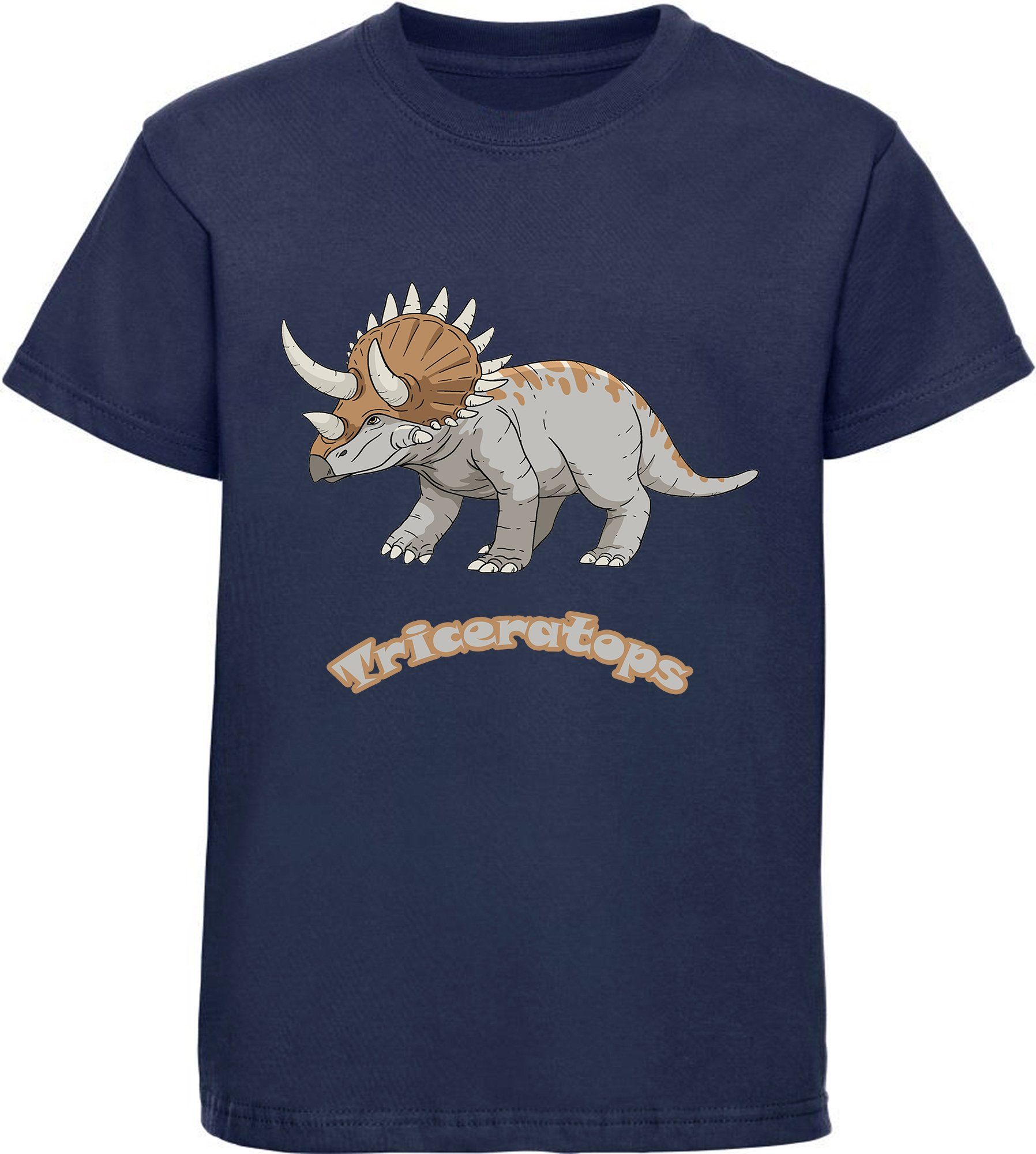 Baumwolle Aufdruck, bedrucktes MyDesign24 Triceratops Dino 100% Kinder mit navy T-Shirt T-Shirt mit i52 blau