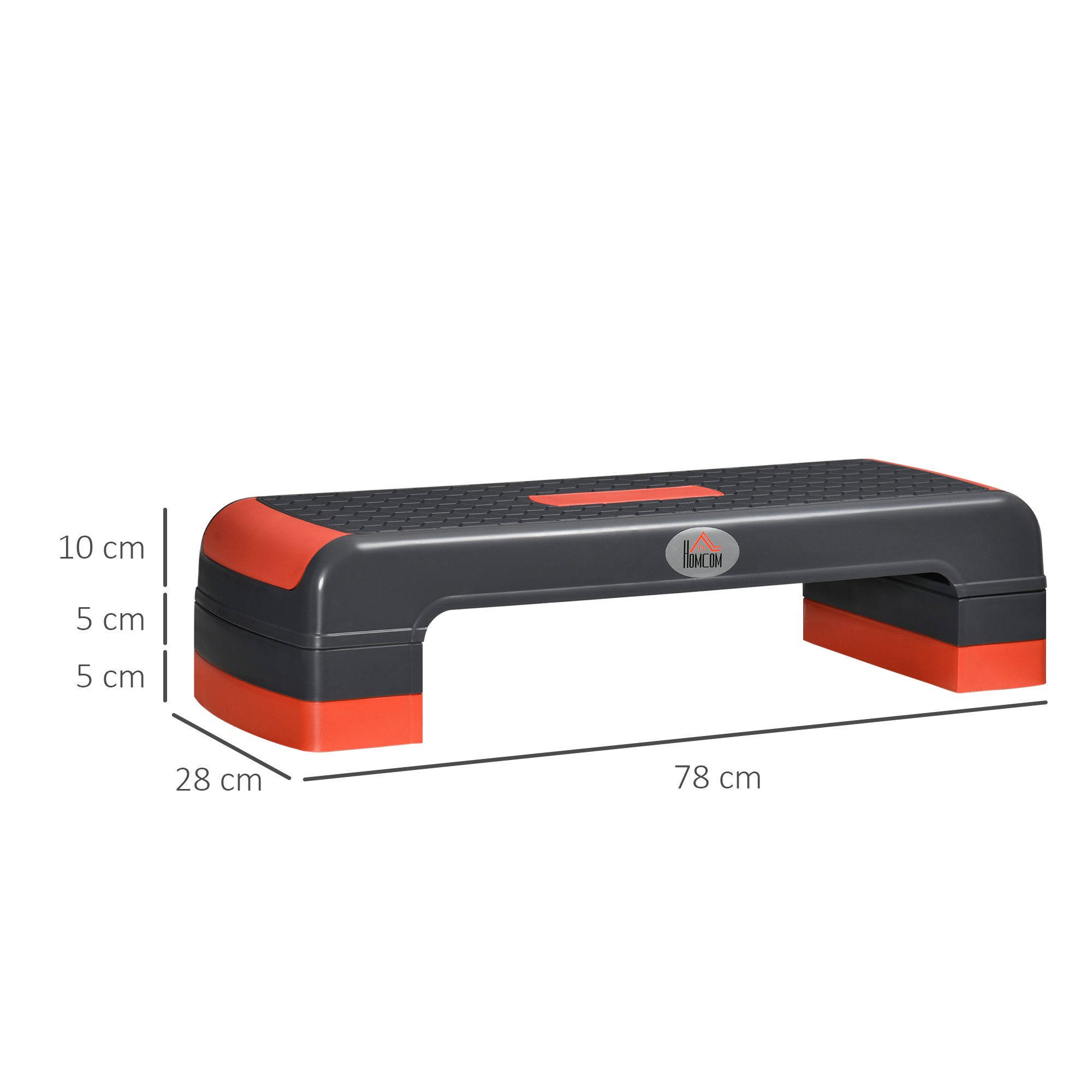 HOMCOM Stepper Aerobic-Stepper Steppbrett höhenverstellbar Fitness Heimtrainer (Fitnessgerät, 1-tlg., Aerobic-Stepper), Belastbarkeit bis 150 kg 78 x 28 x 10-20 cm Rot