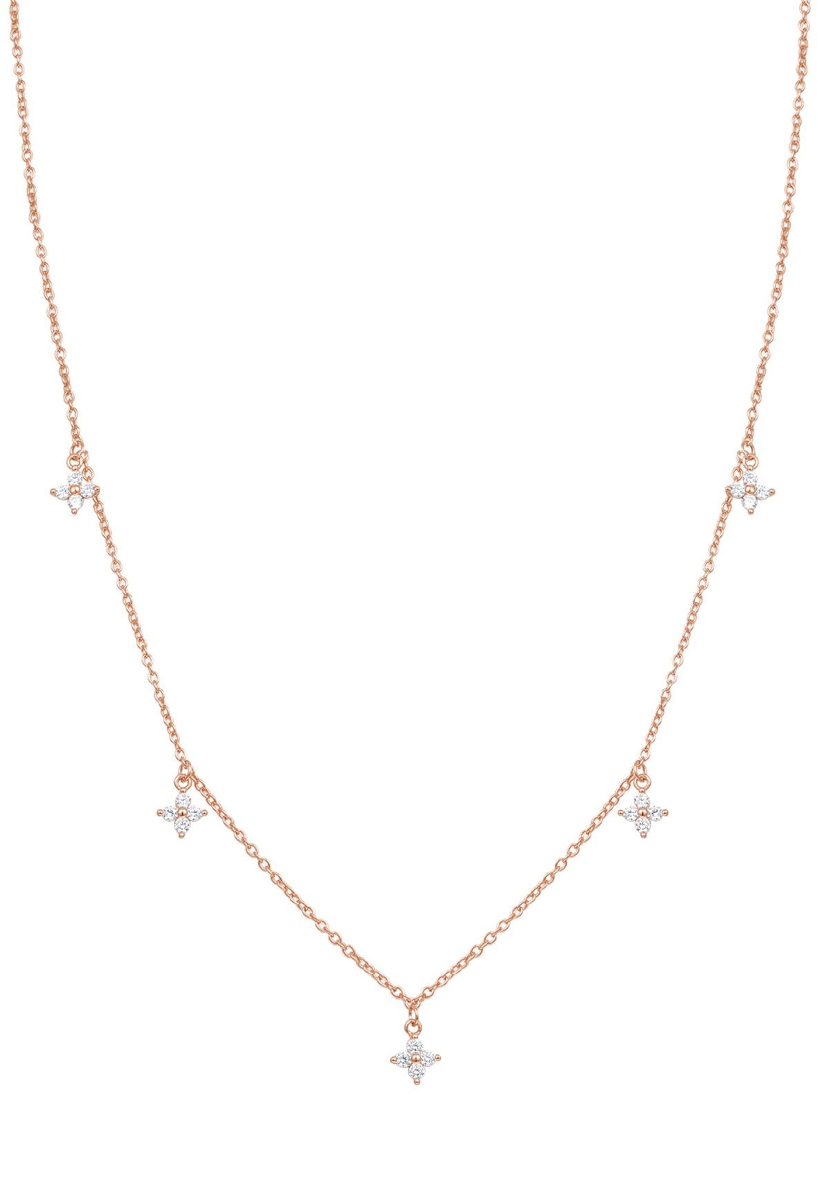 Silberkette Blume Kristalle Anhänger klein, 18K Roségold vergoldet
