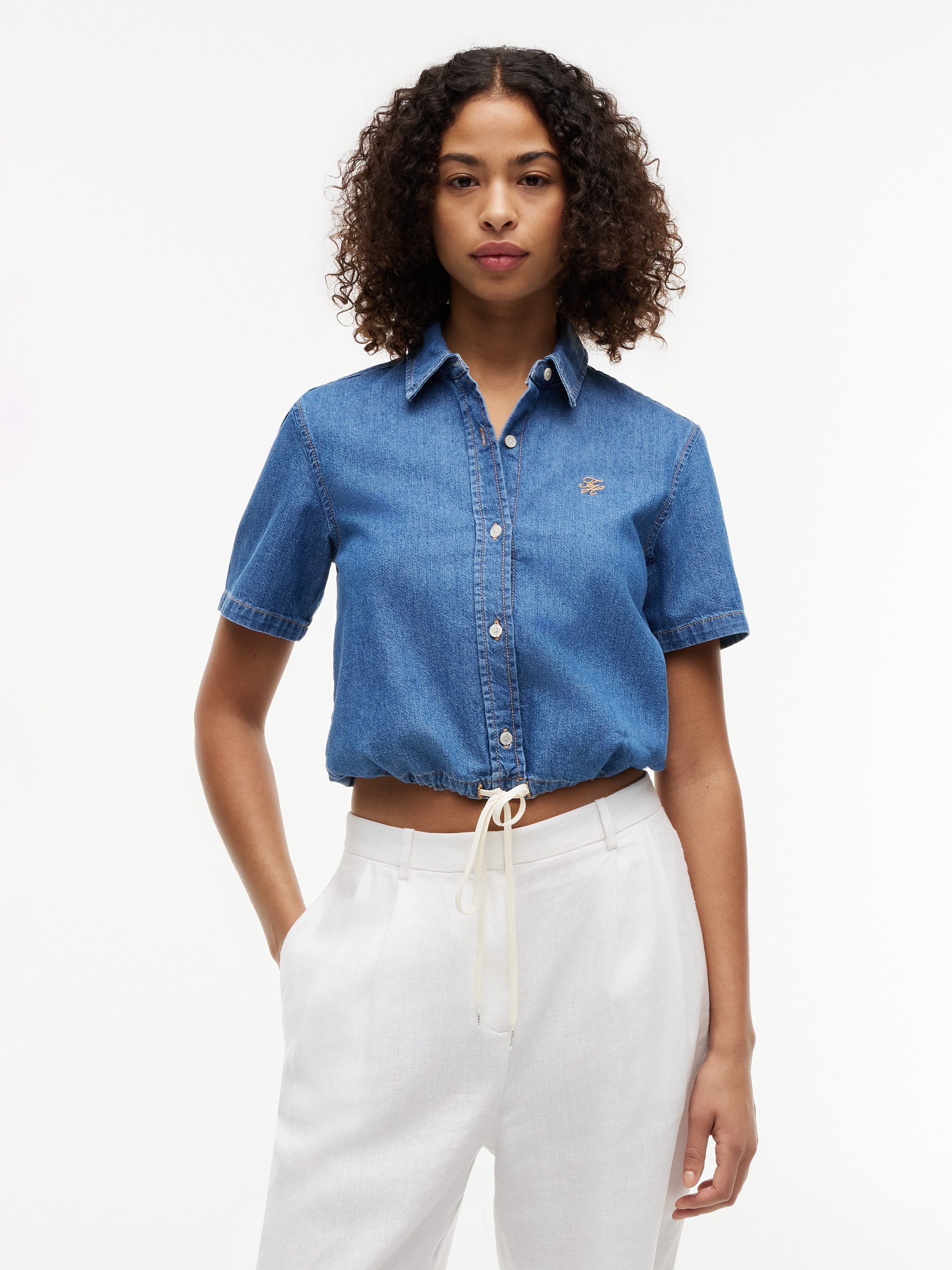 Tommy Hilfiger Jeansbluse BOXY TIE SHIRT MIA SS Baumwolle