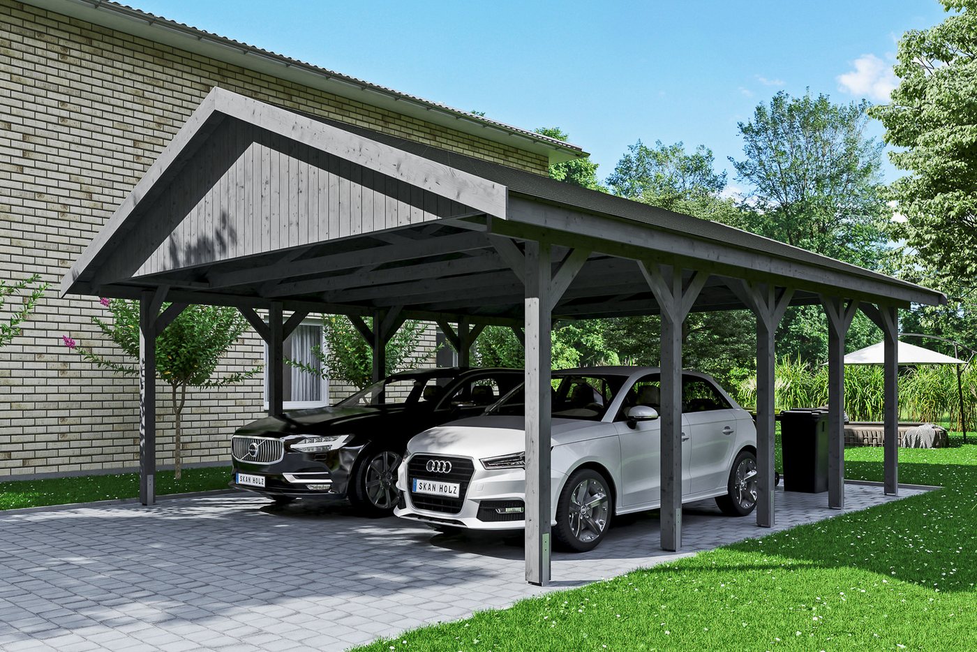 Thumbnail - Skanholz Doppelcarport Wallgau, BxT: 620x750 cm, 215 cm Einfahrtshöhe, mit schwarzen Dachschindeln
