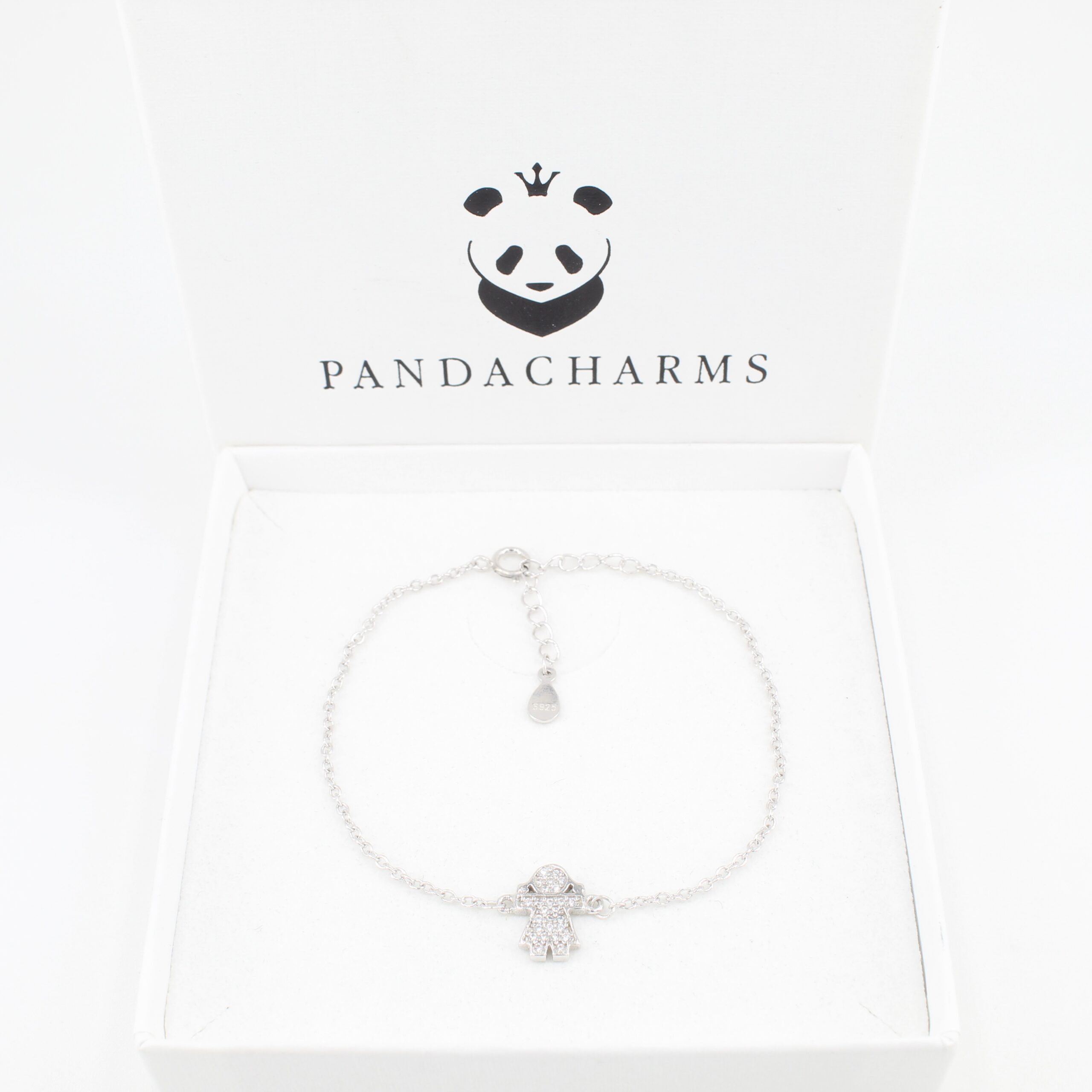 PANDACHARMS Silberarmband Armkettchen Engelchen, 925 Silber mit Zirkonia, Länge variabel 16-18cm