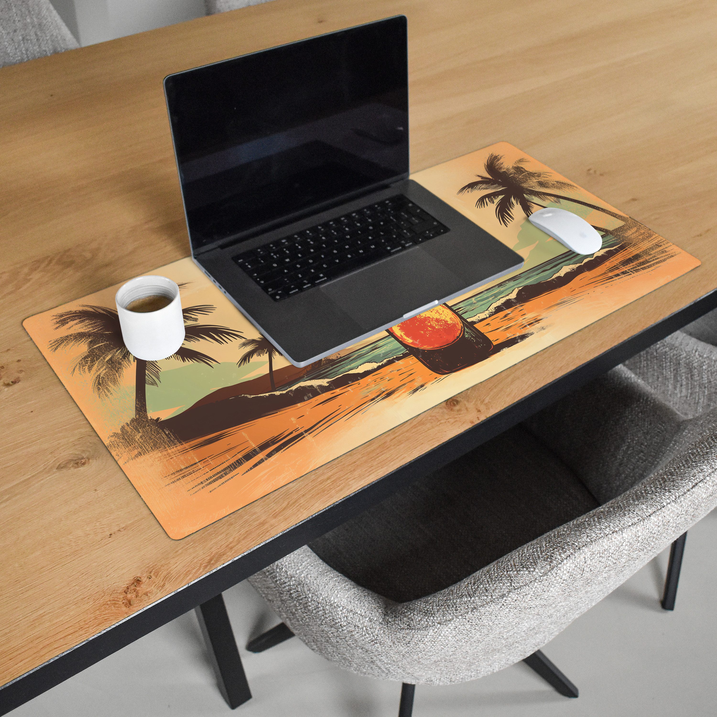 MuchoWow Gaming Mauspad Bierflasche - Sonnenuntergang - Palmen - Meer (1-St), Gaming Mauspad XXL, Schreibtischunterlage, Desk Mat Groß, 80x40 cm